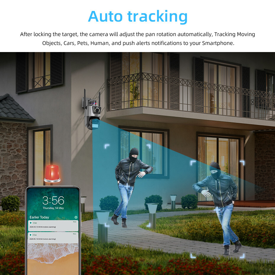 ICSee Dual Lens WiFi IP Camera Wireless Outdoor CCTV PTZ Home Security IR Cam US