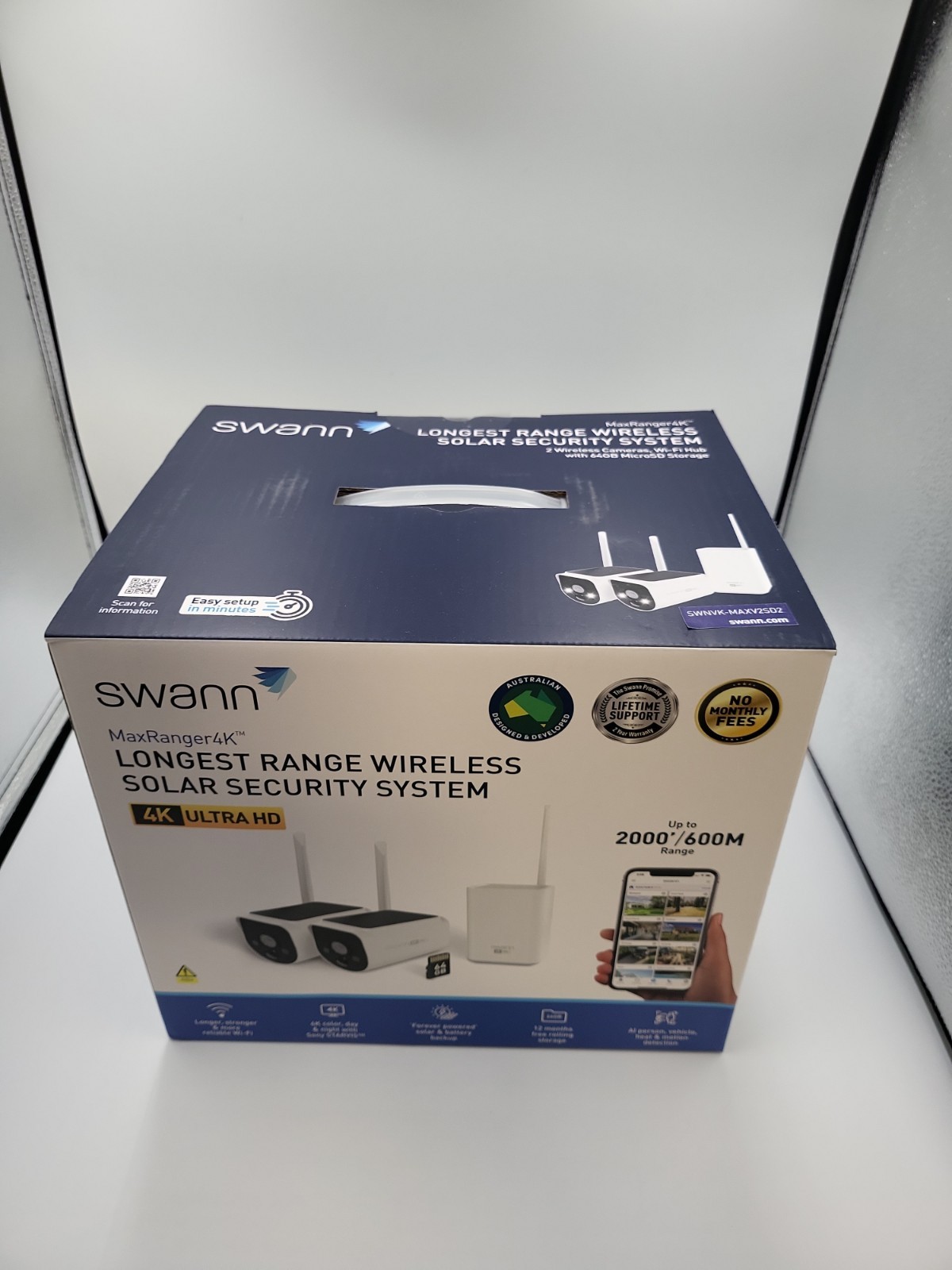 Swann MaxRanger Version 2 4K Solar Wireless Security System Base Station + 2 Cam