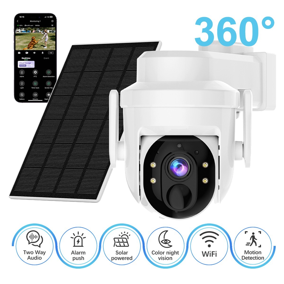 2Pcs Wireless Solar Security Camera System Outdoor Pan/Tilt WiFi Solar IP Camera