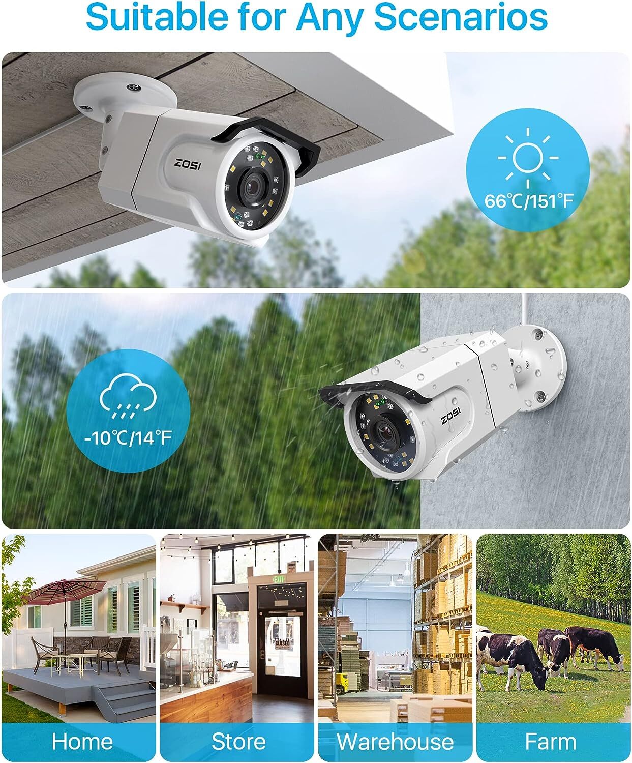 ZOSI H.265+8CH 4K IP PoE Security Camera System with Audio NVR with 2TB HDD Home