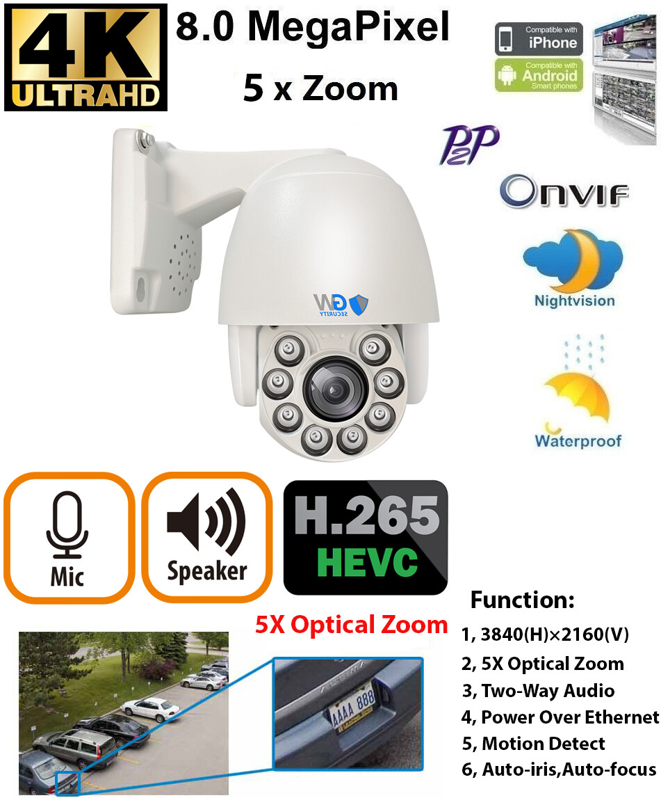 8CH NVR (3) 8MP 4K Pan Tilt Zoom 5X Optical Zoom Security Dome PTZ Camera System
