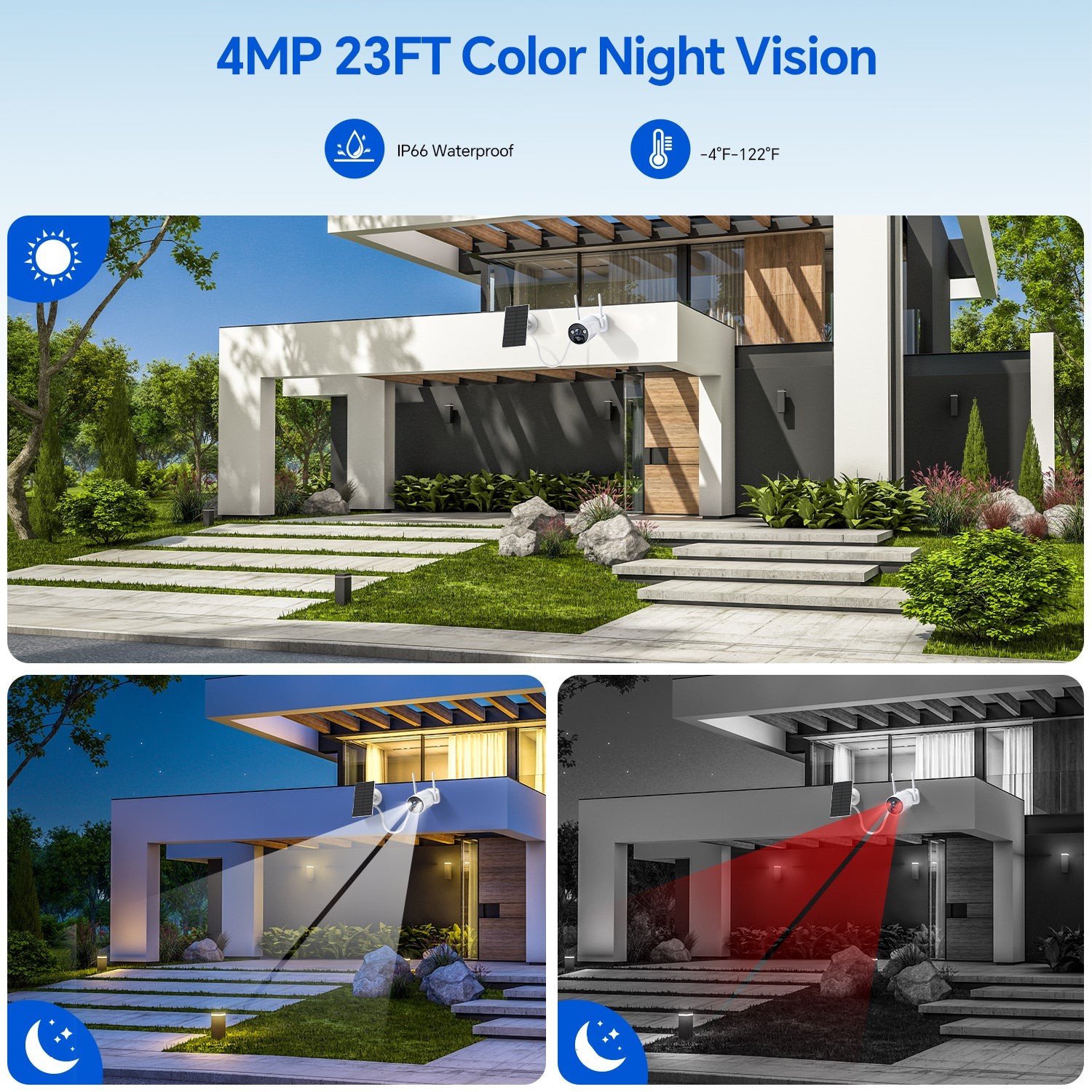 2K Solar Powered Wireless Security Camera System 4MP Outdoor Wifi IP Cameras Set