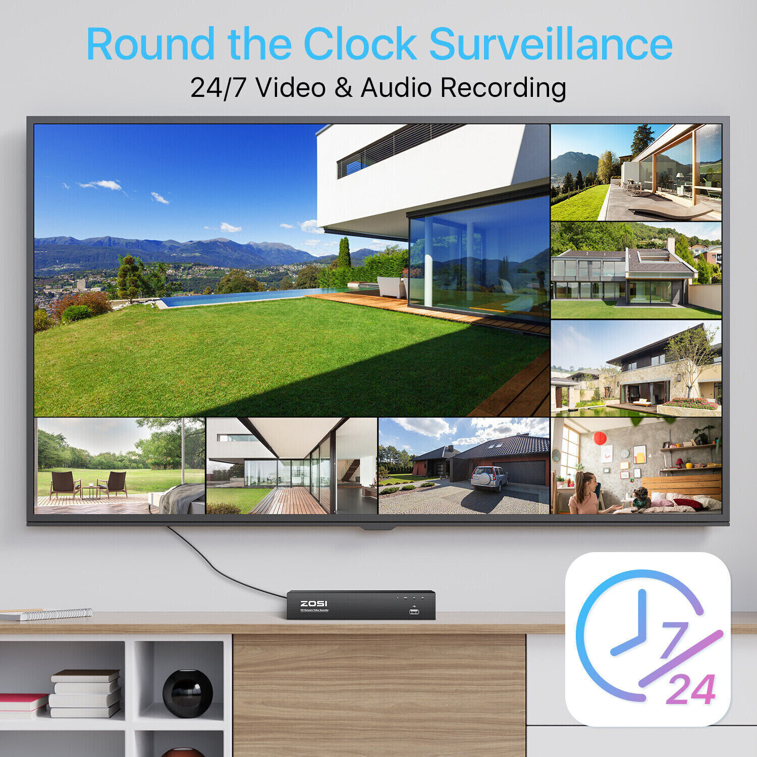 ZOSI 4K PoE 8CH 8MP NVR with 2TB HDD Security 5MP IP Camera System Outdoor AI