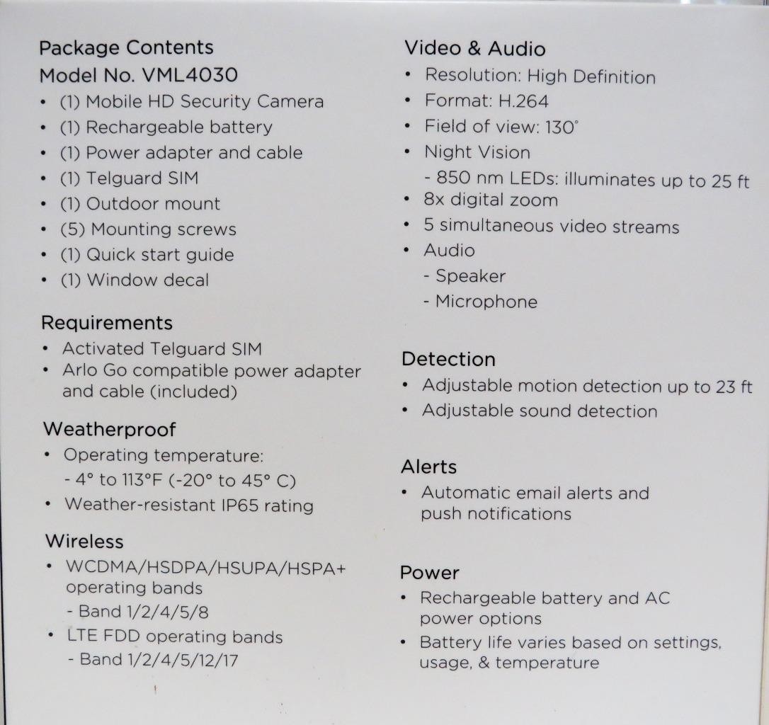 Arlo Go Mobile HD Security Camera – VML4030 – Telguard Wire Free Indoor Outdoor
