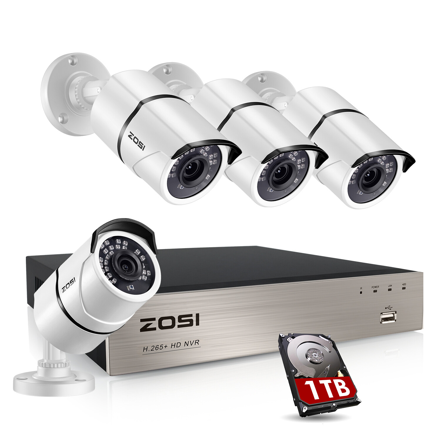 ZOSI H.265+ 5MP 8CH NVR HD POE Security Camera System Outdoor Watherproof 2TB