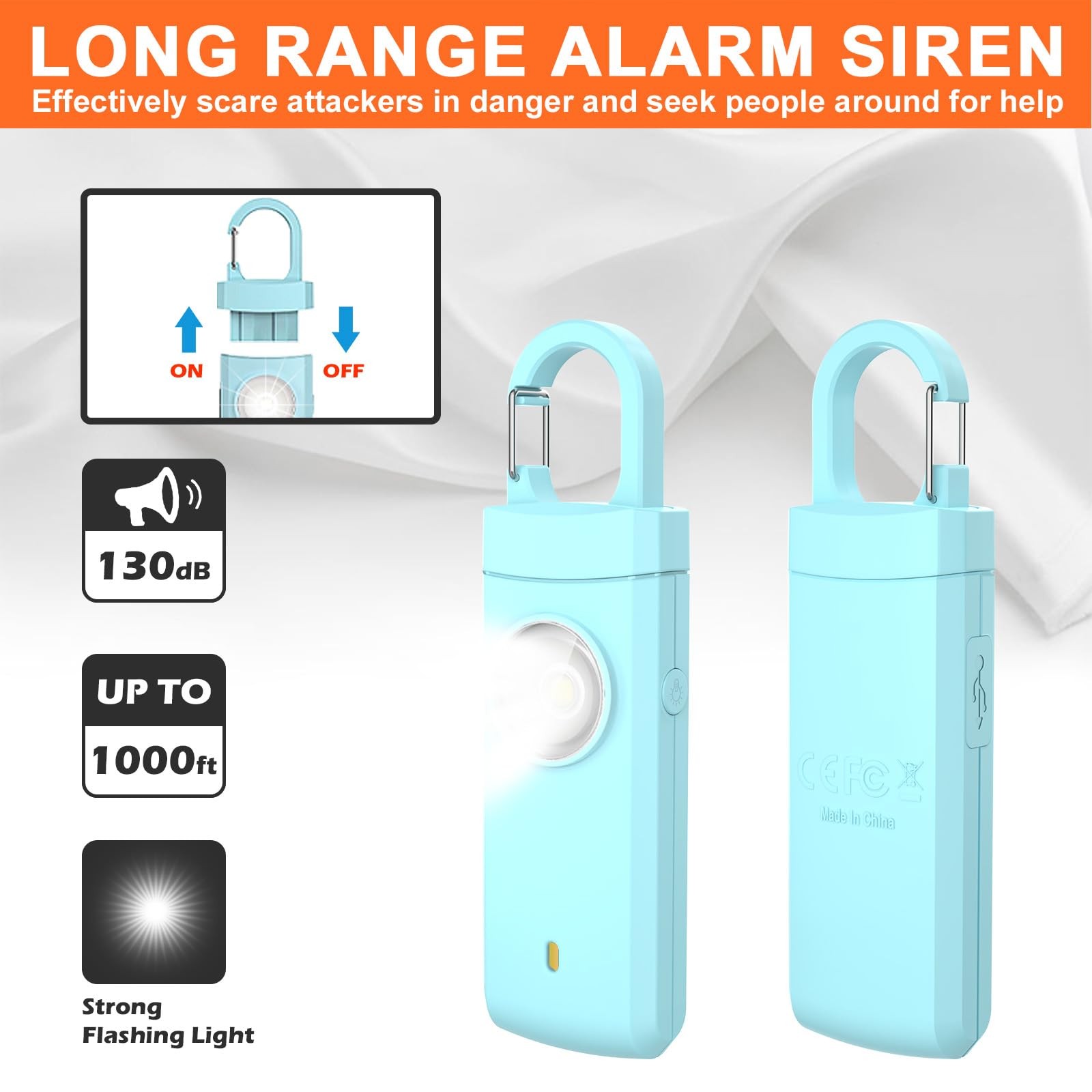 4 Pack Personal Safety Alarm, 130dB Rechargeable Self Defense Siren with LED …