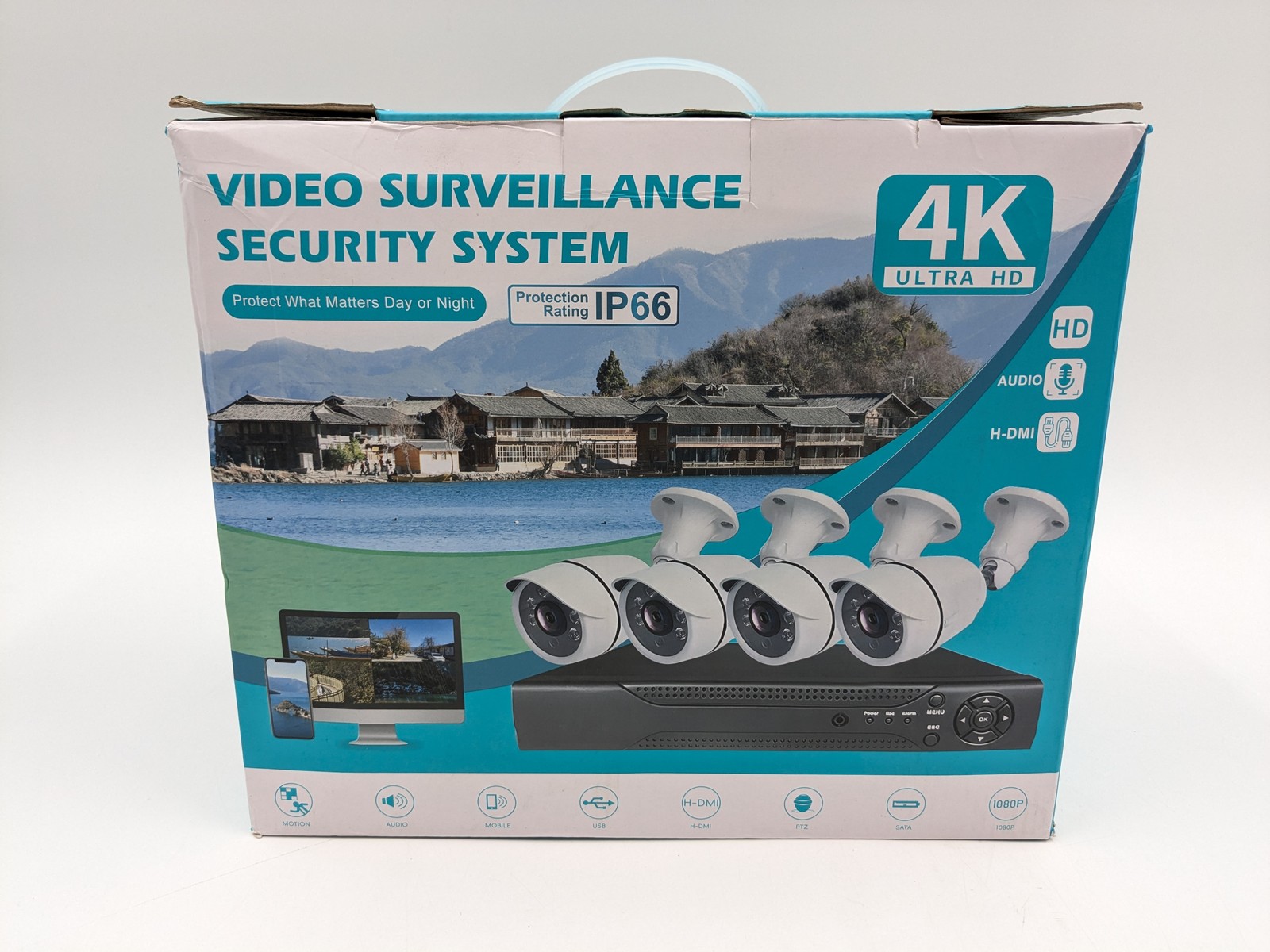 Video Surveillance Outdoor Security 4-Camera System 4K Ultra HD IP66
