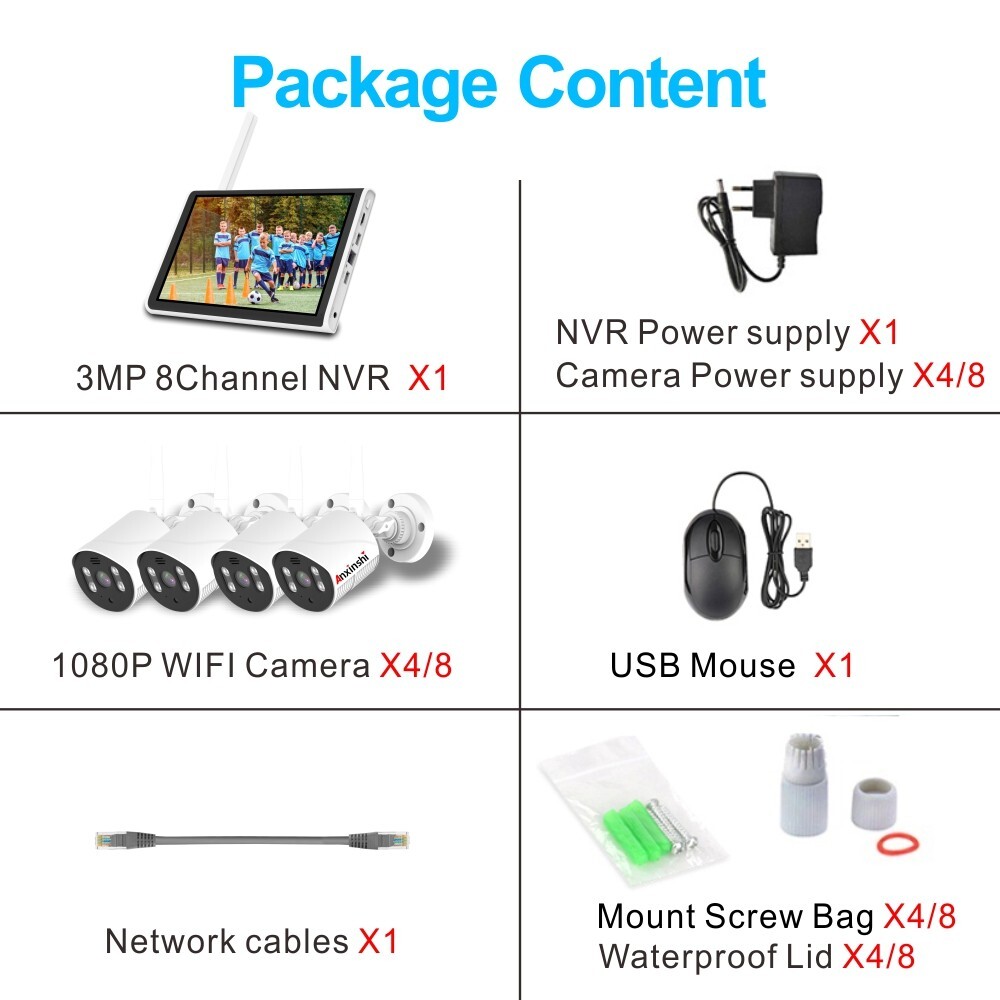 Xmeye HD 3MP 4 Channel AI Human Detection WiFi Camera Kit With 10-inch Monitor