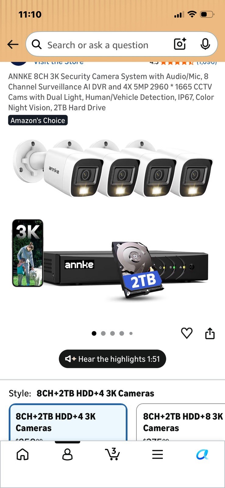ANNKE 8CH 3K Wired CCTV System 4 Cameras 2TB DVR Color Night Vision
