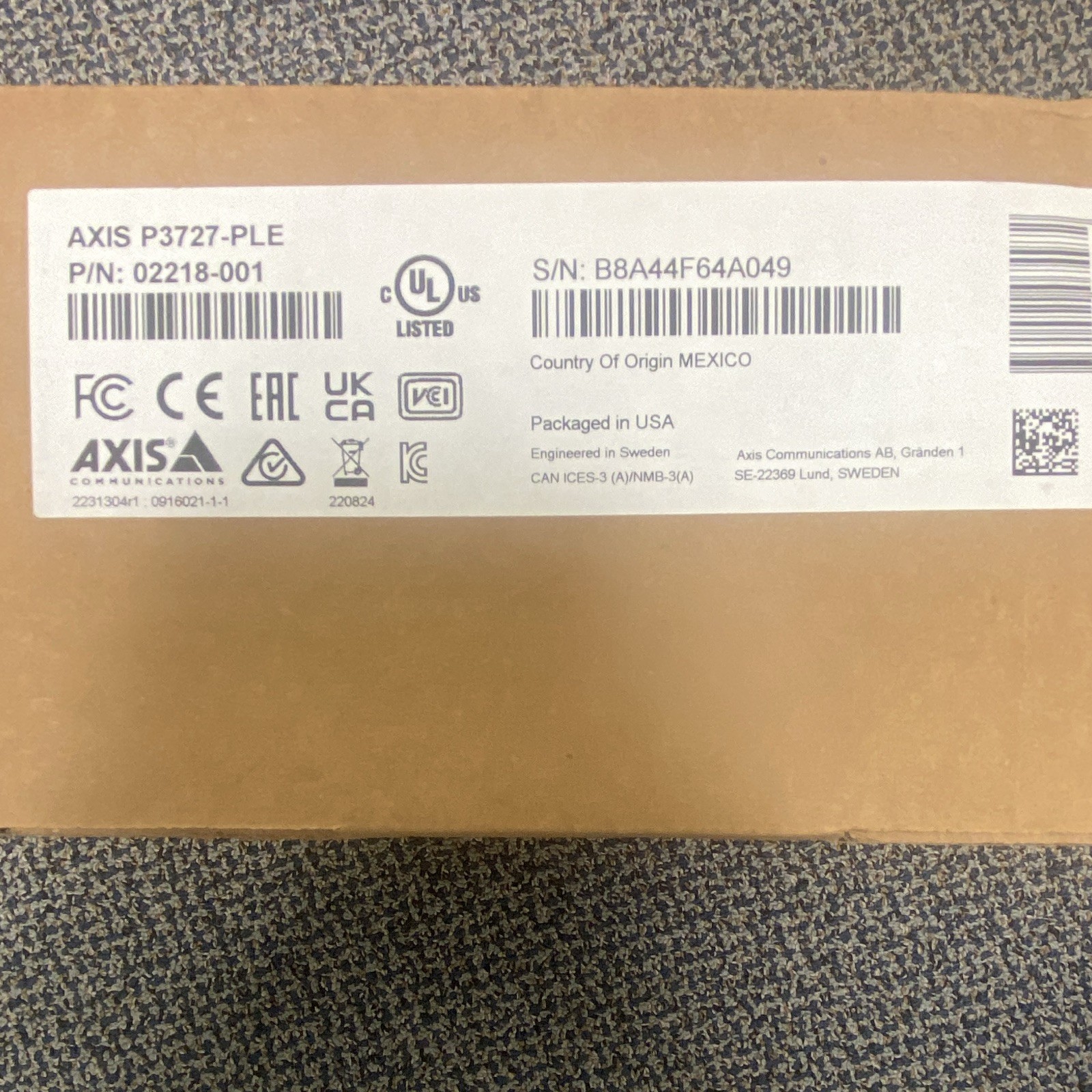 Axis AXIS P3727-PLE IP/Network Wired Panoramic Camera, MPN 02218-001