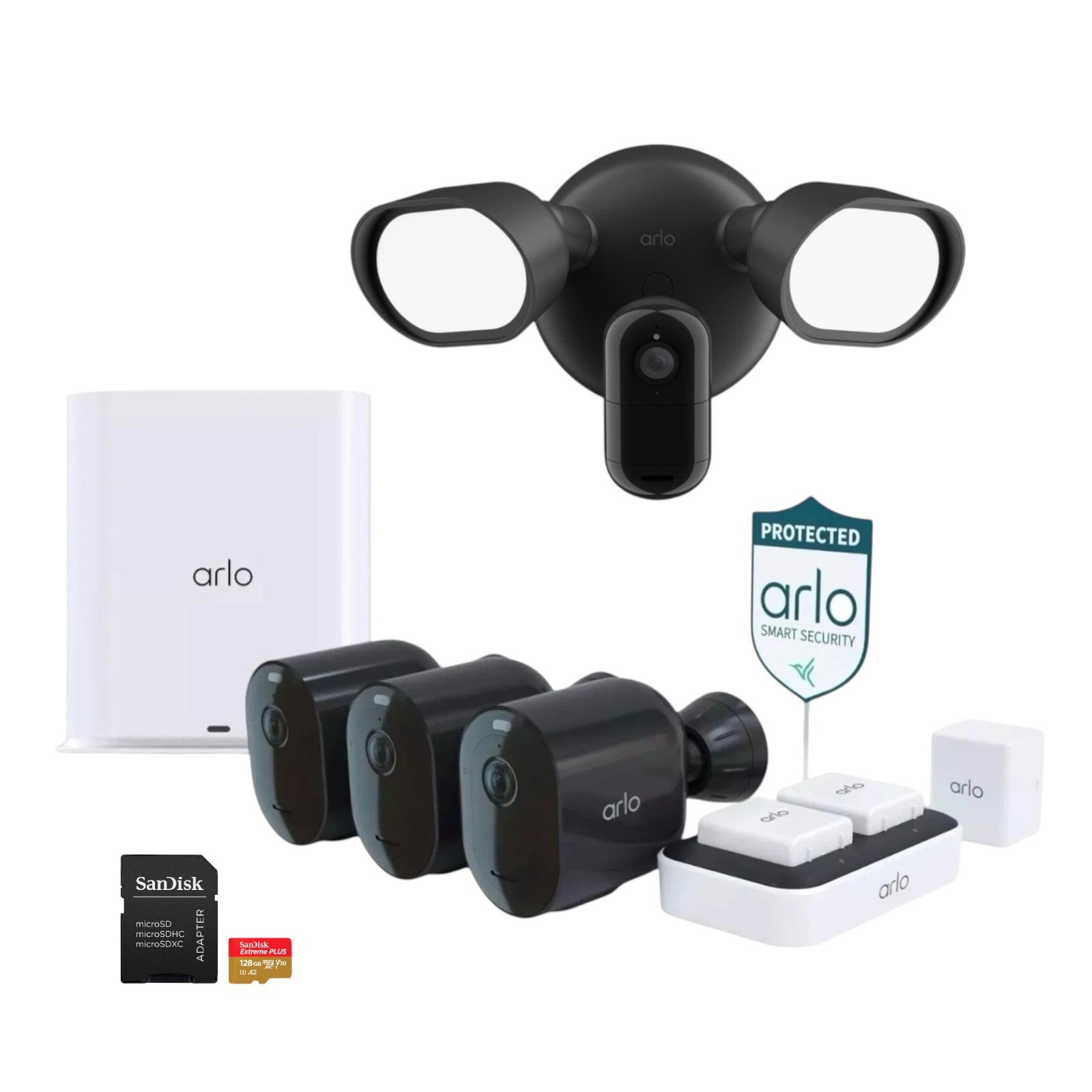 Arlo Ultra 2 Wireless 4 Camera Smart Security System with Wired Floodlight Black
