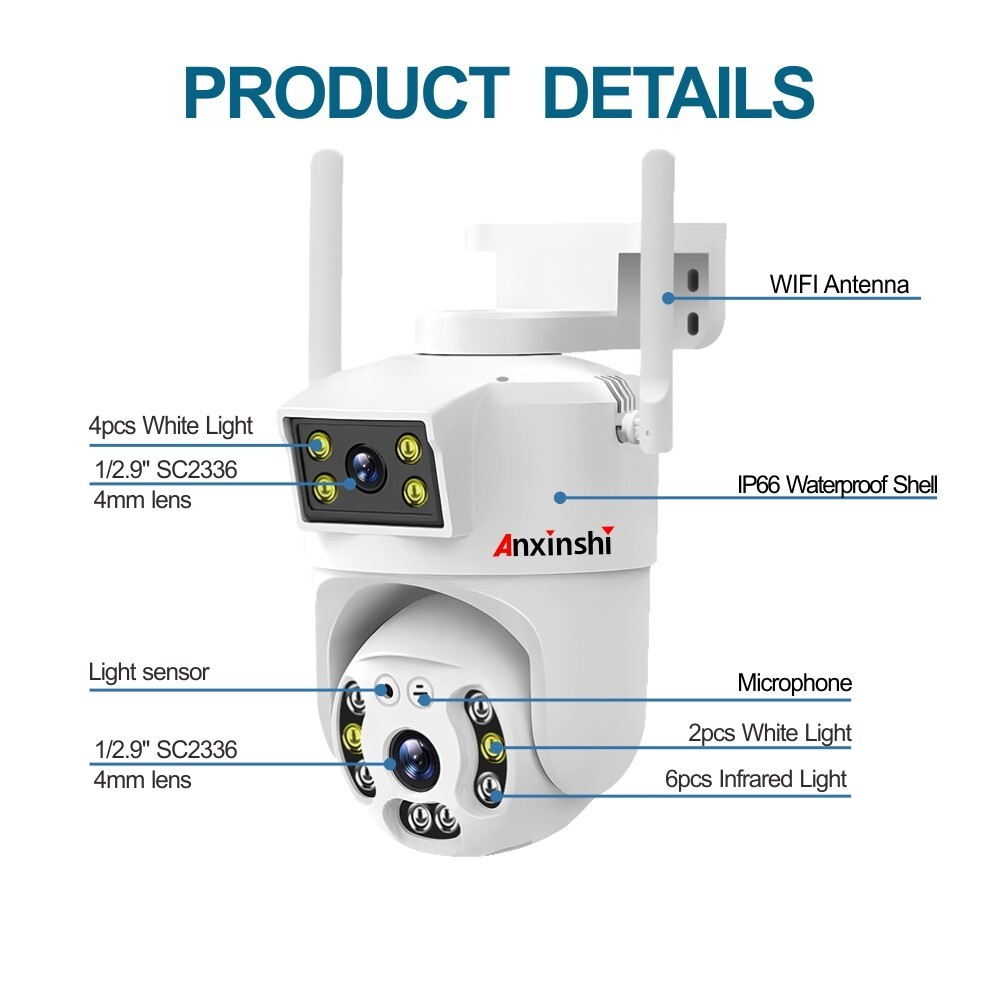 HD 4MP Two-Way Audion AI Human Detection Dual Lens 4G PTZ Camera V380 Pro APP