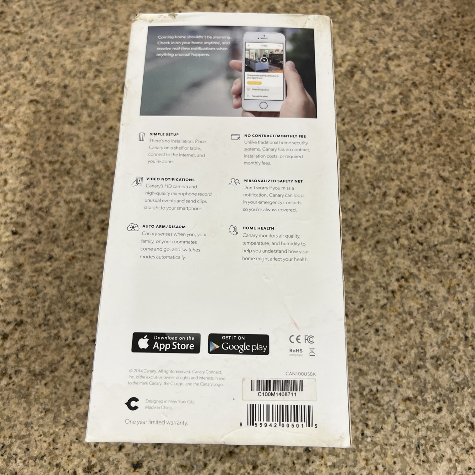 Canary CAN100USBK Smart Home Security Wired Camera Black New
