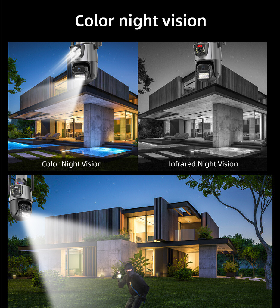 ICSee Dual Lens WiFi IP Camera Wireless Outdoor CCTV PTZ Home Security IR Cam US