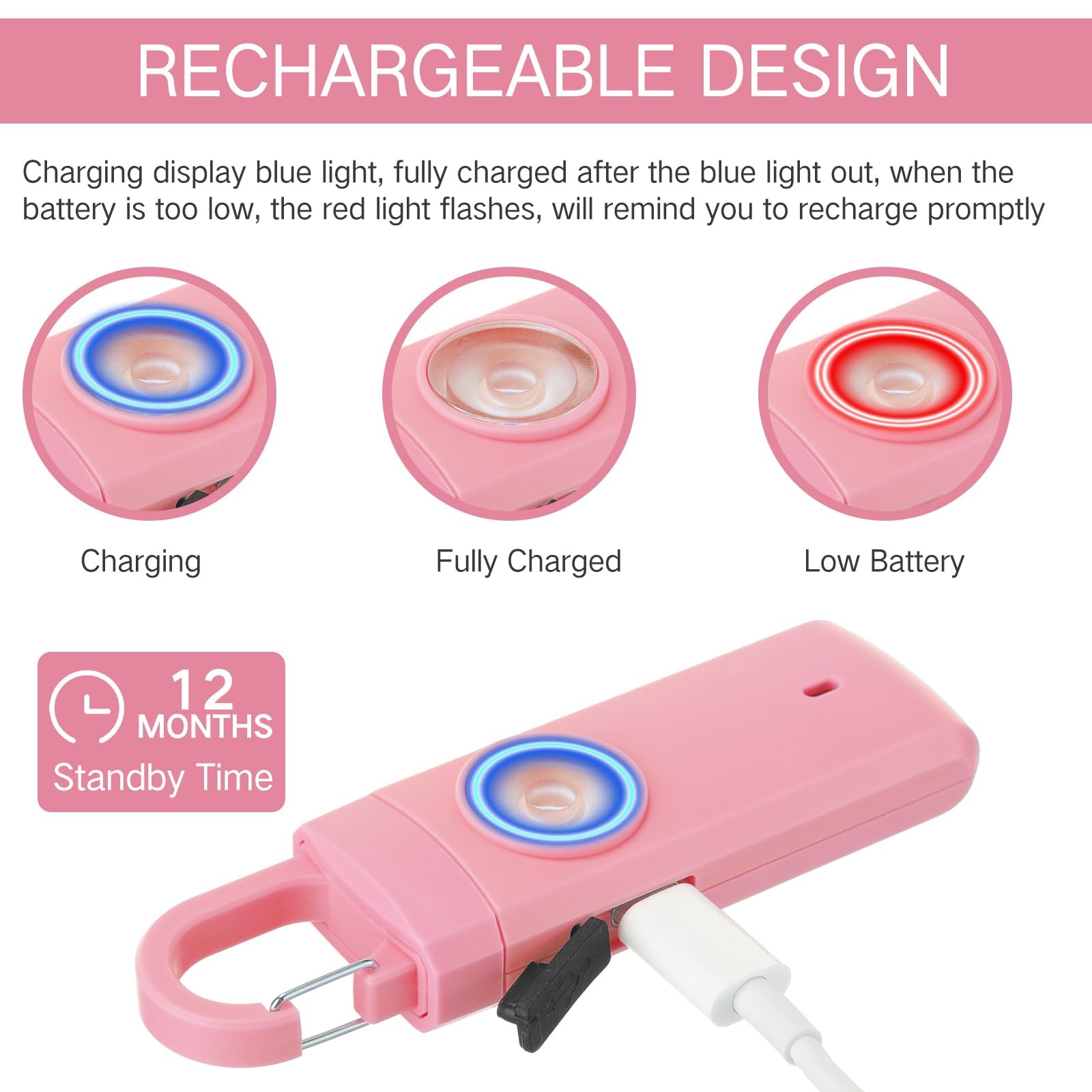 6 Pcs Rechargeable Personal Safety Alarm for Women, 130db Personal Alarm Prot…