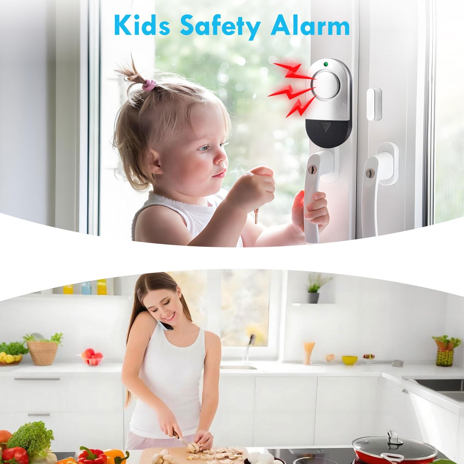 Door Window Alarm, 120DB Alarms for Home Security, Silver gray