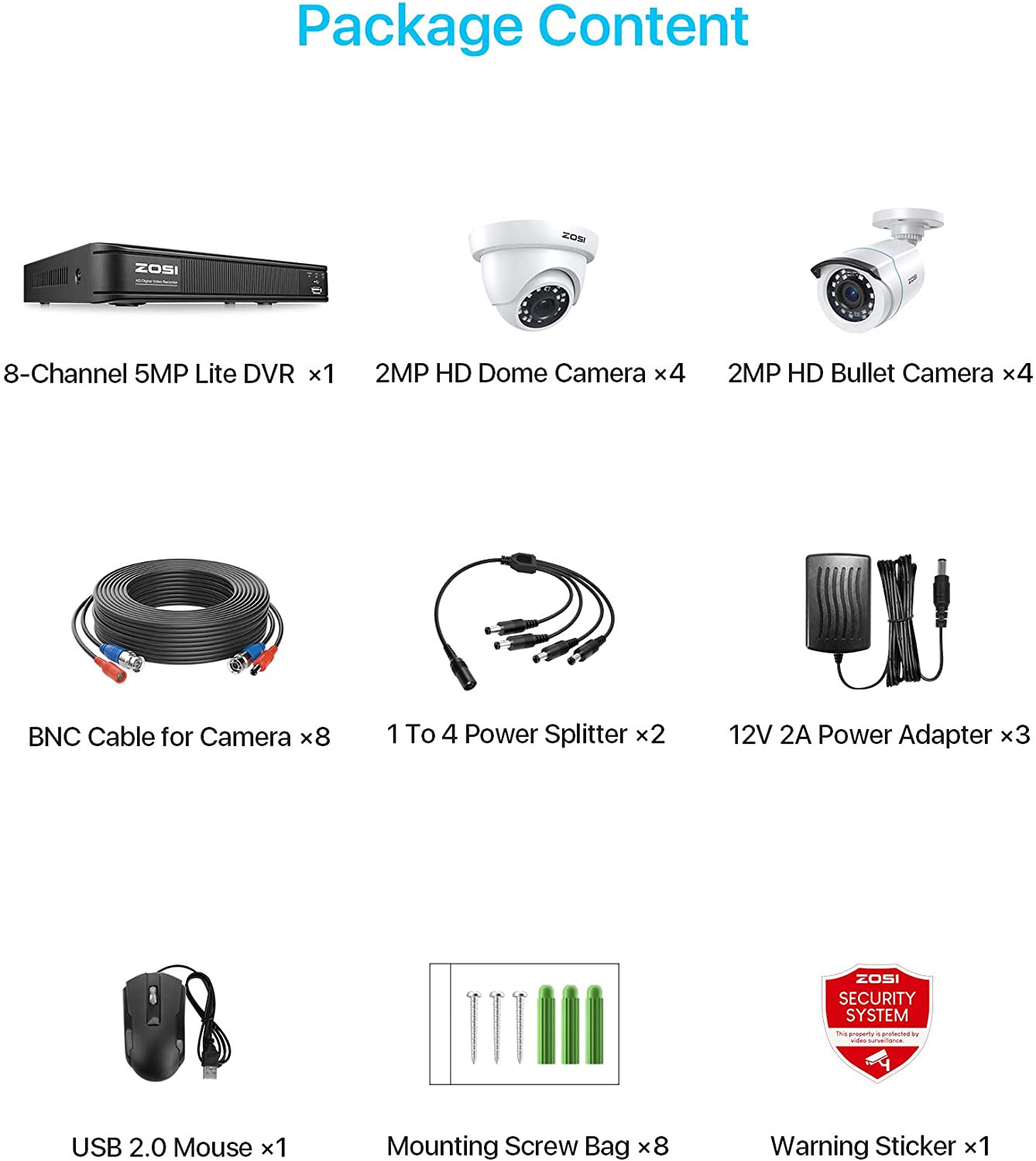 ZOSI H.265+ 8CH DVR Security System Home Outdoor Camera Night Vision CCTV Camera