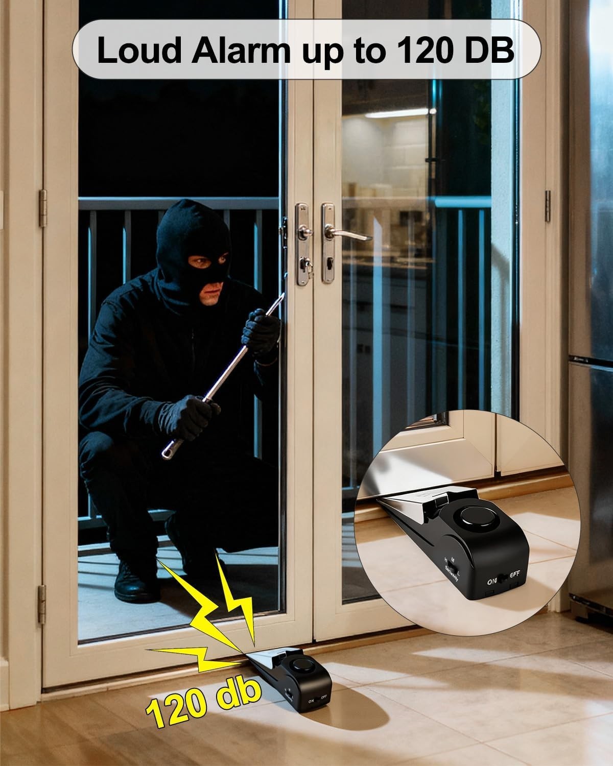 Portable 2-Pack Door Stopper & Alarm System – 120DB Security for Peace of Mind
