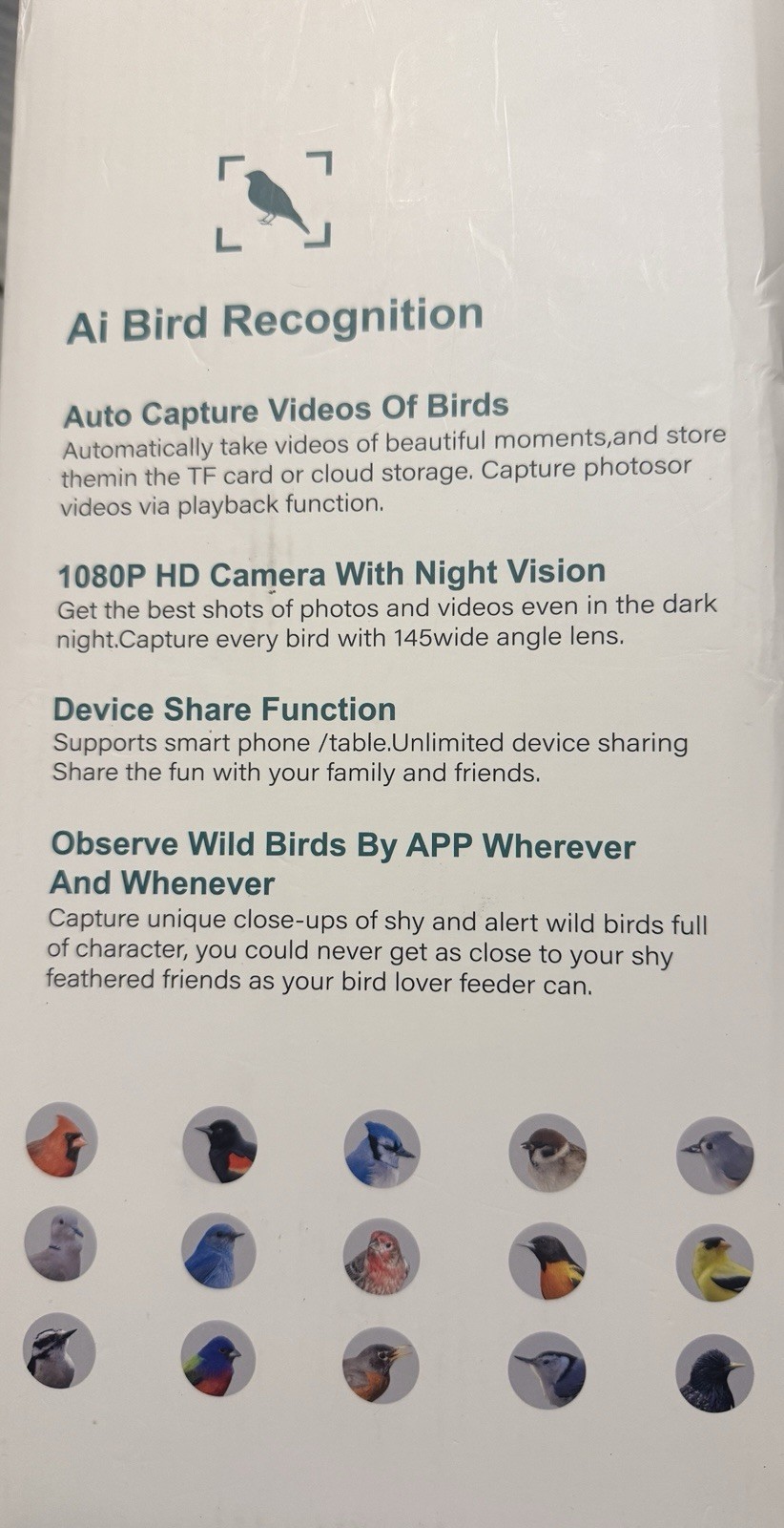 Bird Feeder Camera wi Motion Detection, Solar Powered, WiFi, 1080P HD 160 Degree
