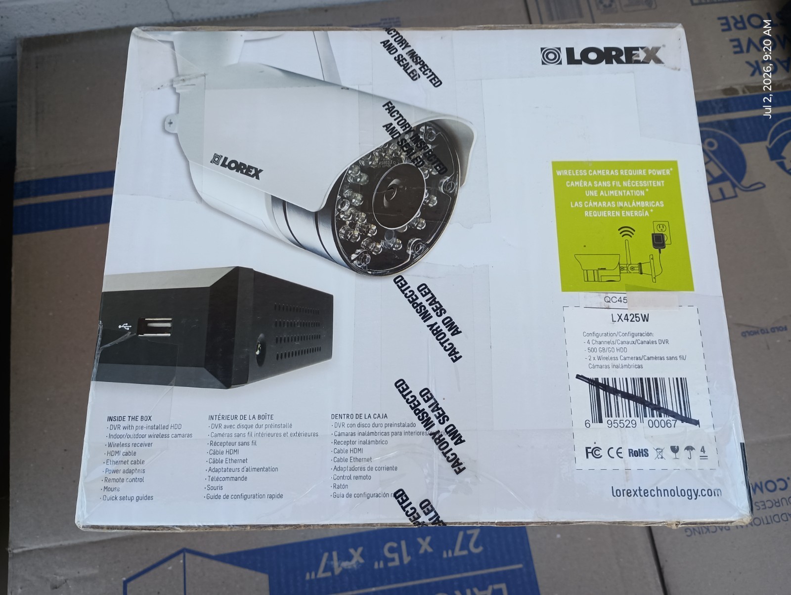 Lorex, 2 Camera, 4 Camera Supported, Wireless, 500 GB HDD, 135/90 Night Vision