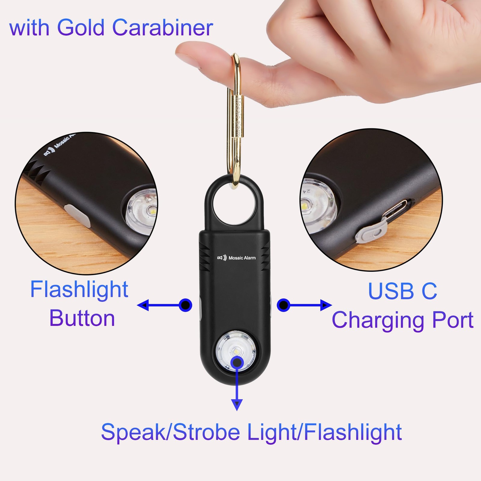 135dB Rechargeable Personal Safety Alarm Builtin UltraBright Flashlight. Non …