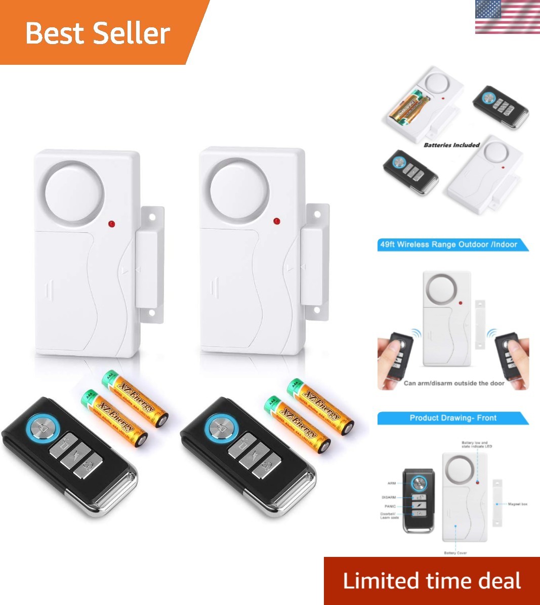 105 dB Wireless Door Alarm with Remote Control – 2 Pack for Ultimate Security