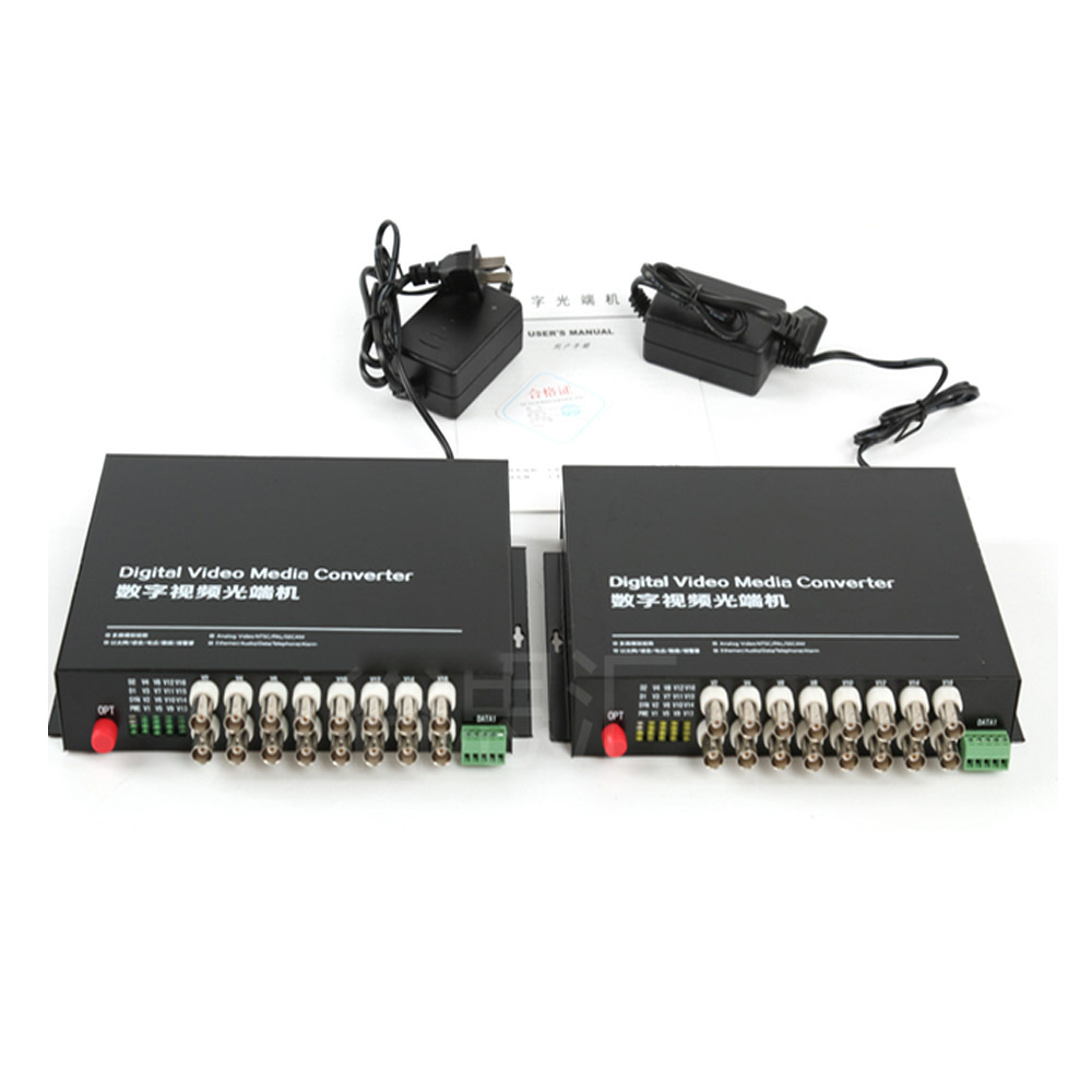 New 16CH Video Data Fiber Optical Converter Composite Transmitter Receiver CCTV