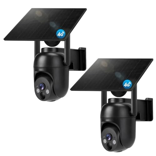 4G LTE Cellular Security Cameras Solar Powered No WiFi Security Black 2 pack