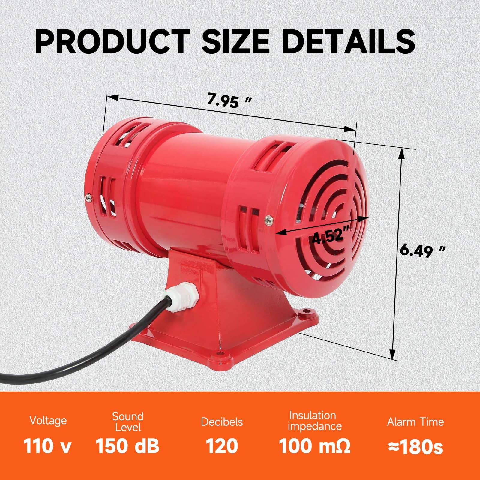 YaeCCC Air Raid Siren, 110V Electric Motor Driven Siren Alarm – 150db, Super …