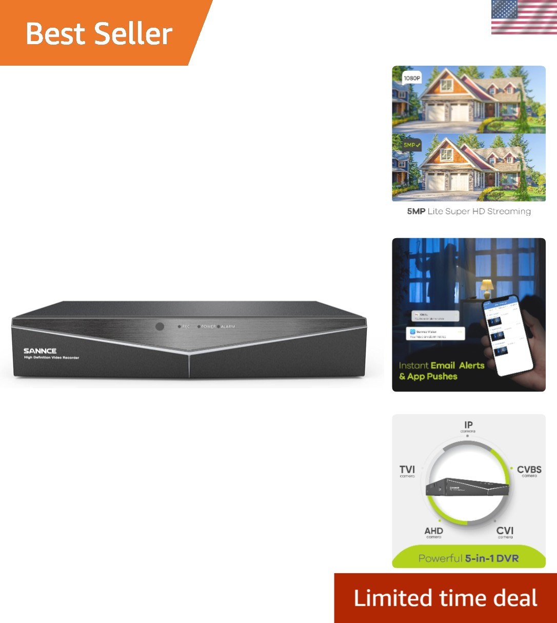 5MP DVR 8-Channel Security Recorder Supports Hybrid Cameras Remote Access