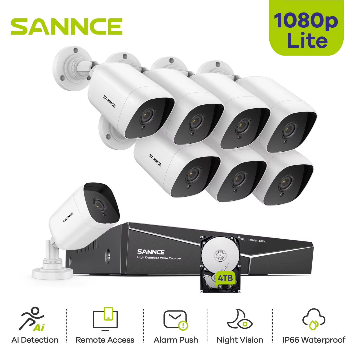 8CH 1080P Lite DVR CCTV System 4/8Pcs FD 2.0MP Security Cameras IR Outdoor IP66