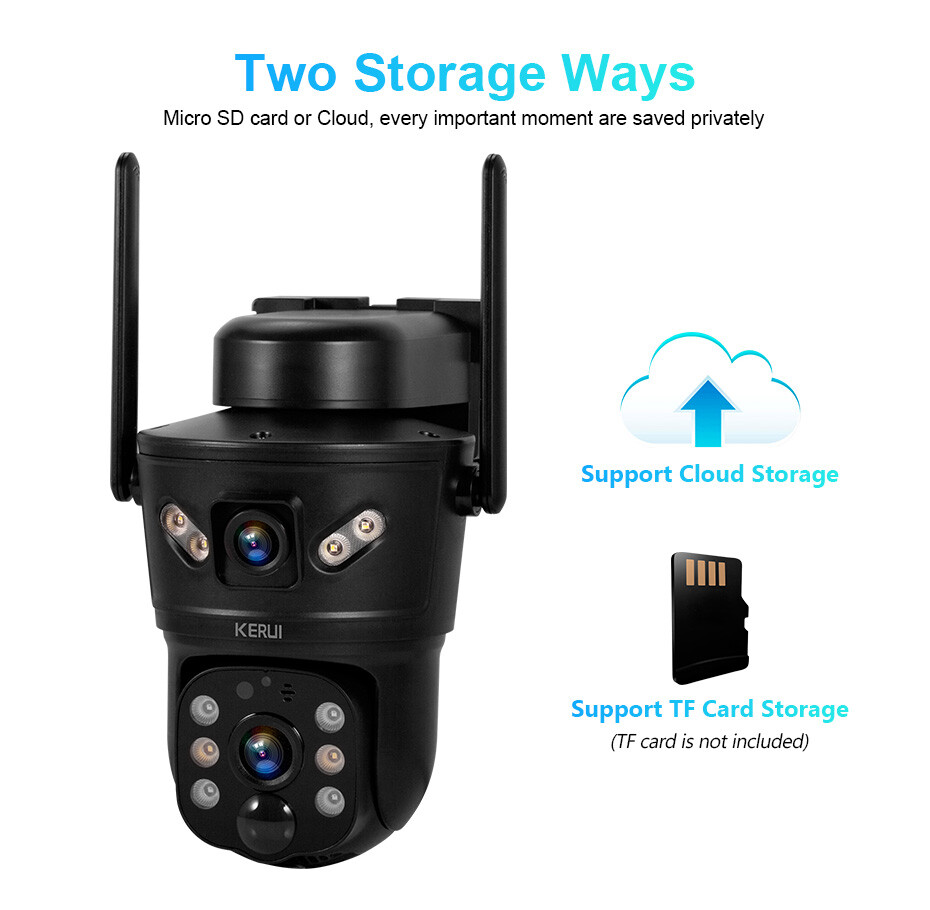 6MP Solar Dual Lens Wireless Security Camera Outdoor WiFi Cam With 128GB SD Card