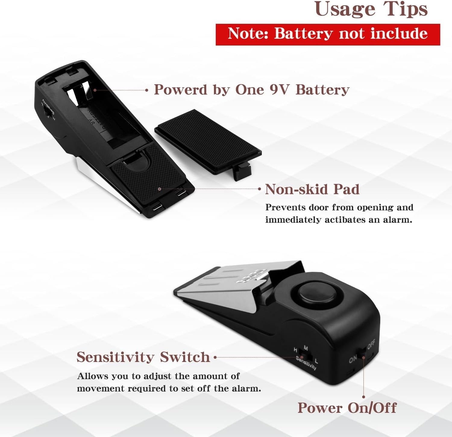 120DB Door Stop Alarm with Adjustable Sensitivity – 2 Pack for Home Security