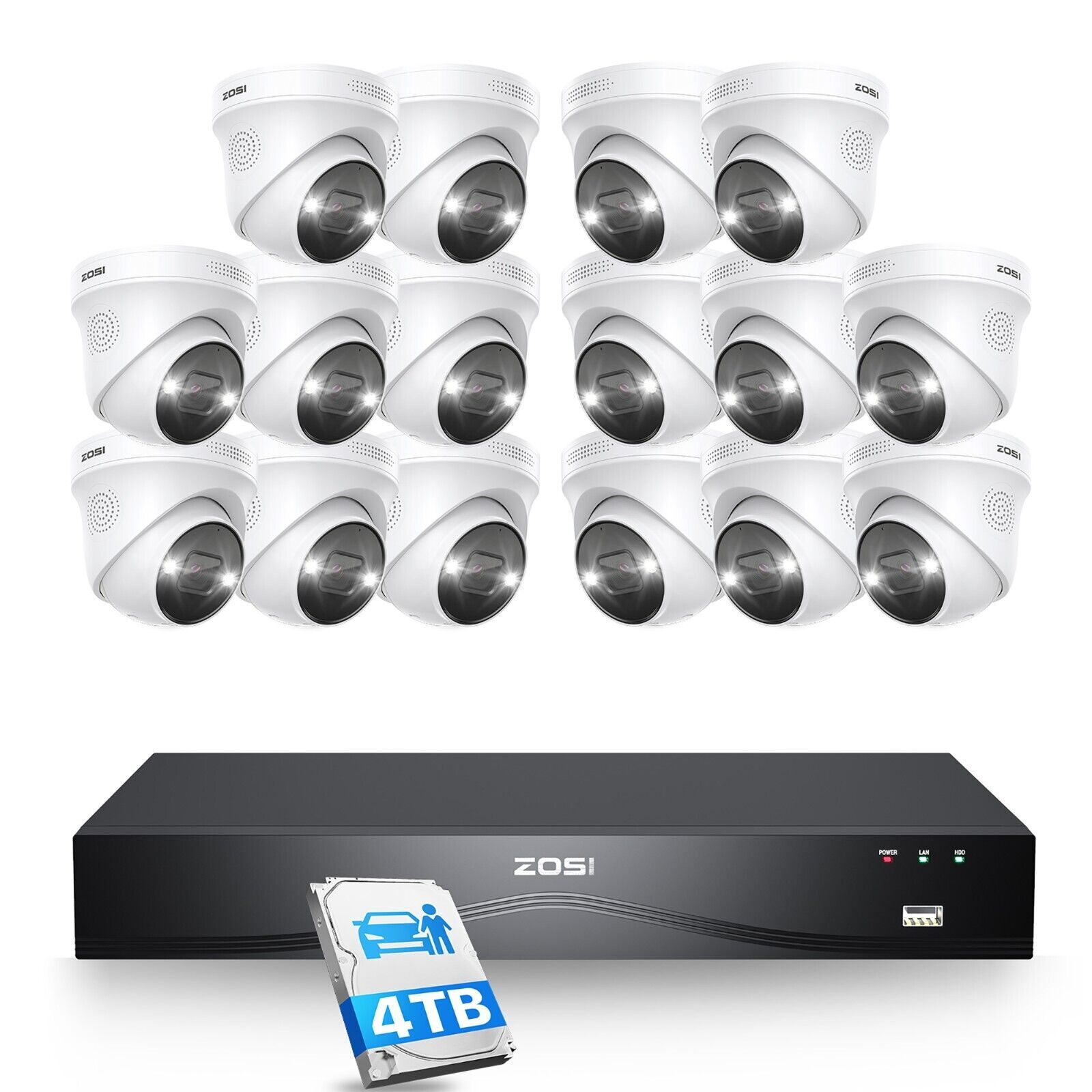 ZOSI 4K 16CH POE 8MP NVR Security IP Outdoor Camera System Waterproof 4TB HDD