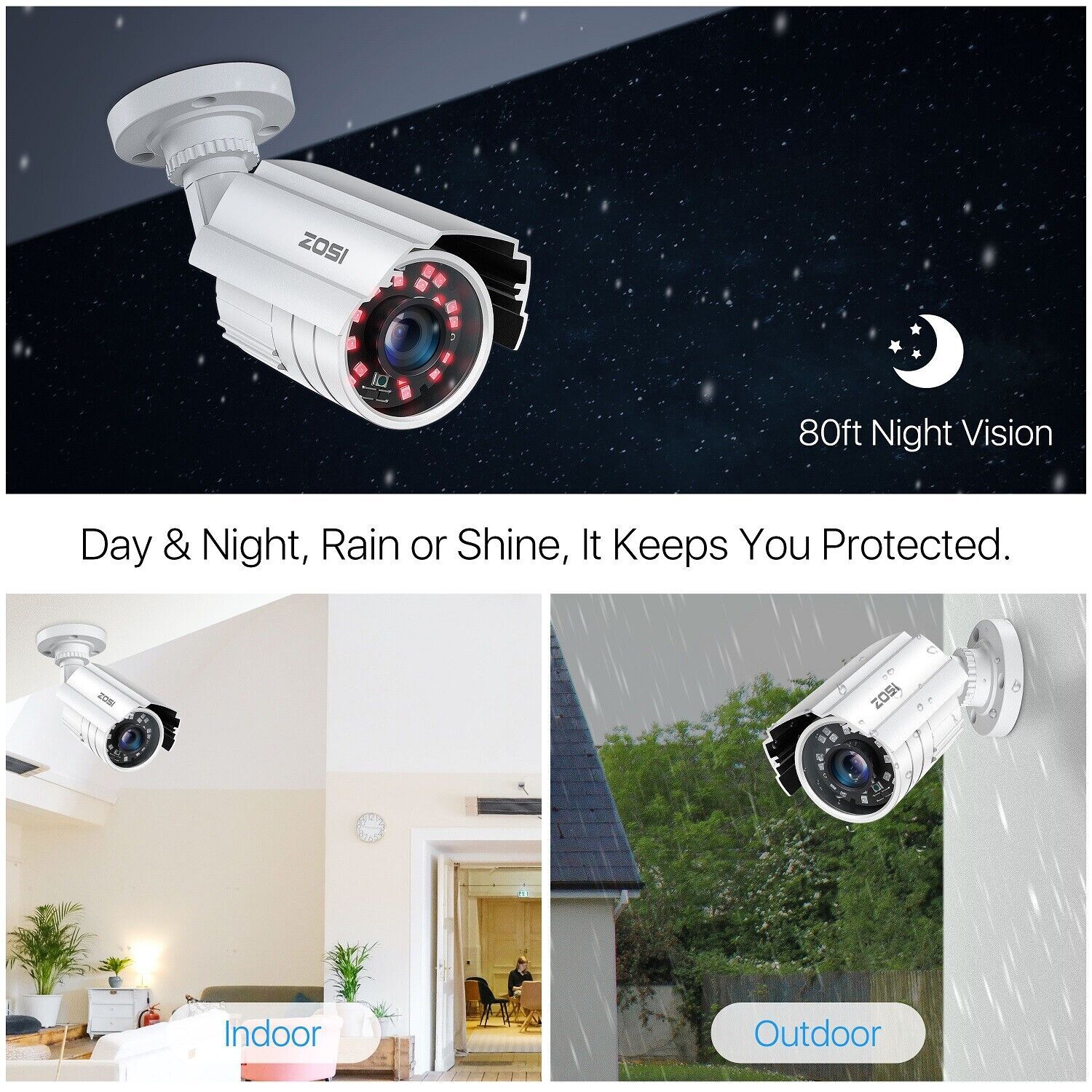 ZOSI 8CH 2MP Security Camera System H.265+ 5MP Lite HDMI DVR Home Weatherproof