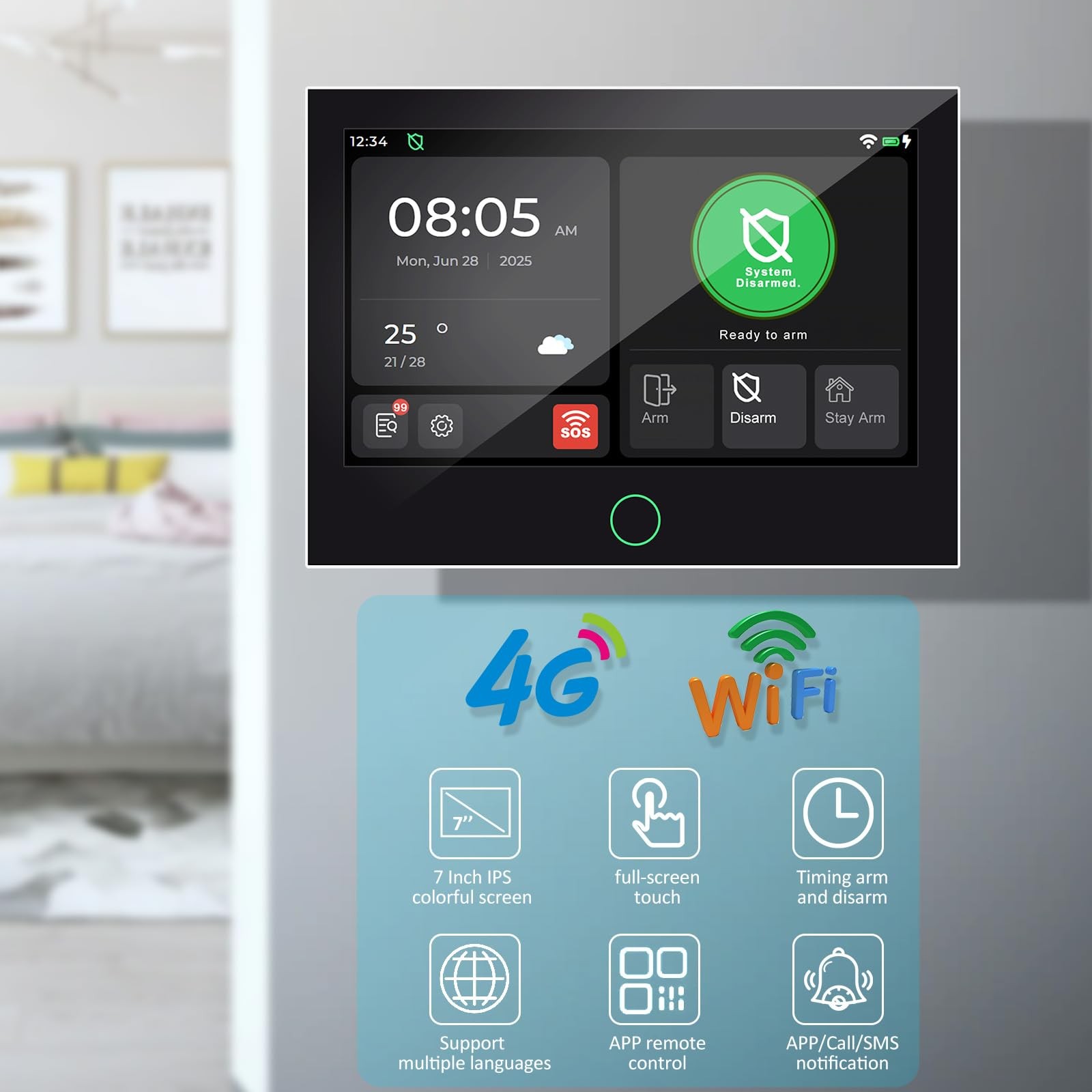 Home Security System, Alarm System for Home Security, 16-Pcs Kit WiFi/GSM SMS