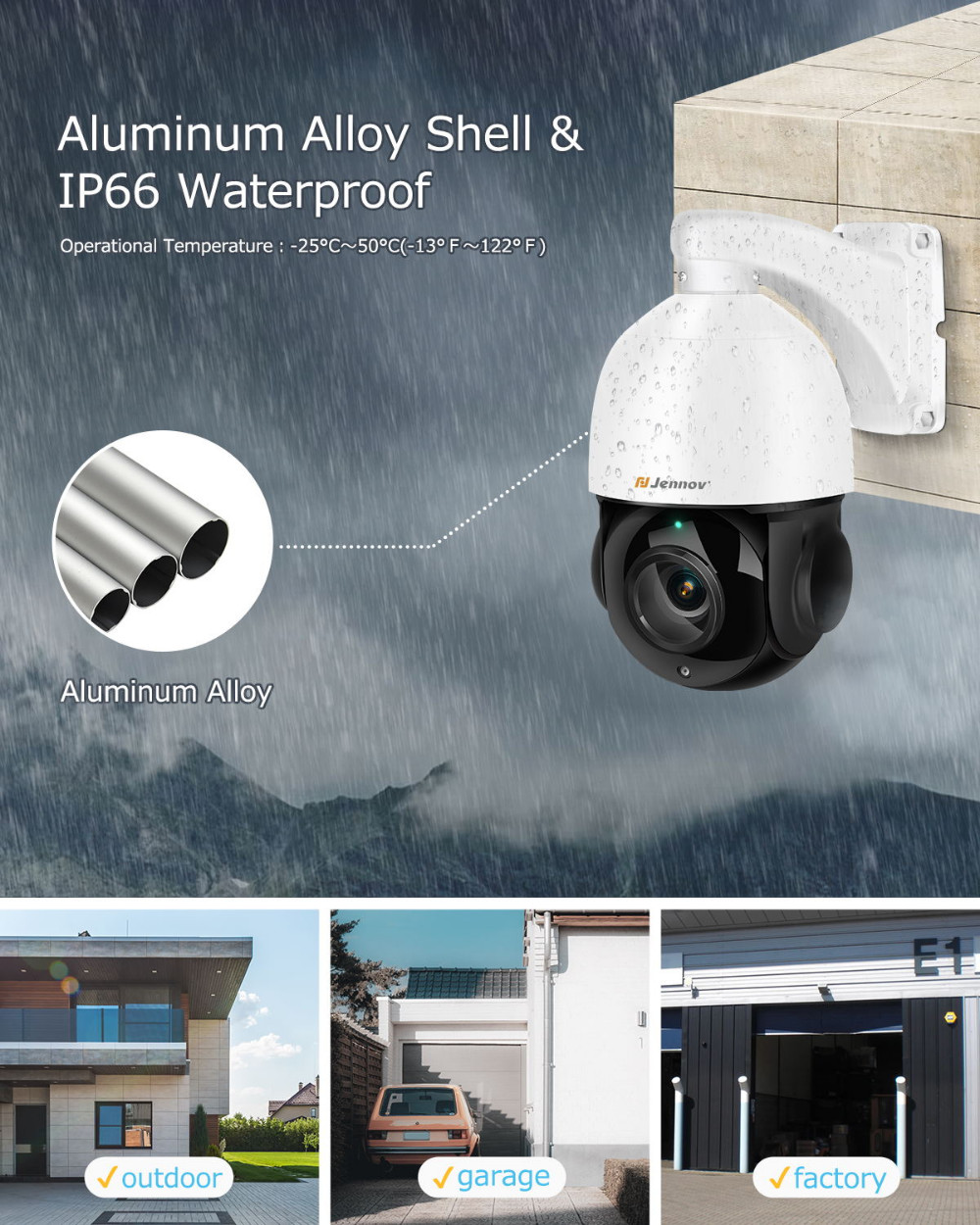 Jennov 4K HD PoE Security Camera 20X Zoom Outdoor PTZ IP Camera Auto Tracking