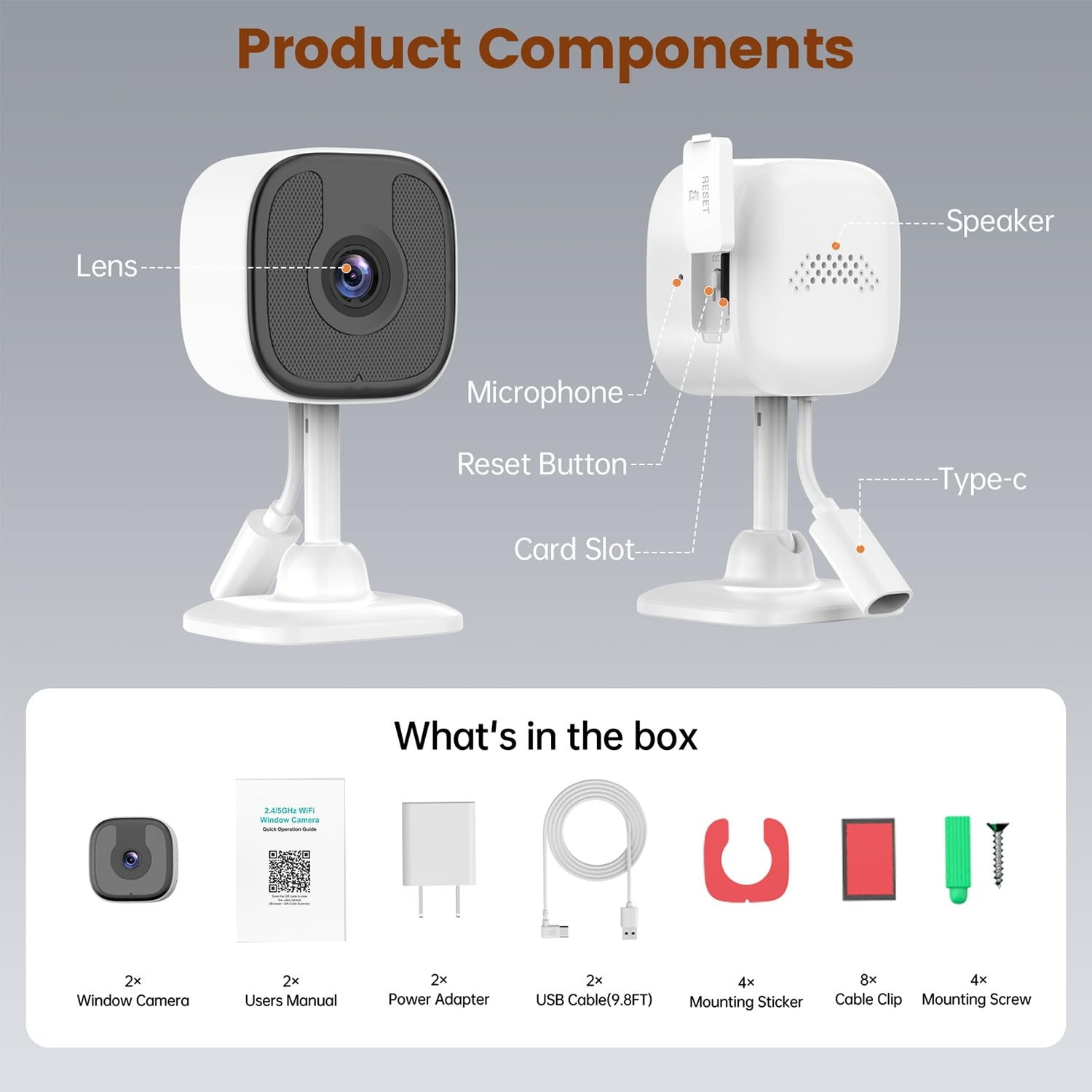 AishangTaoGou 2 Pack 3MP 2K Window Camera，2.4Ghz & 5Ghz WiFi Wireless White