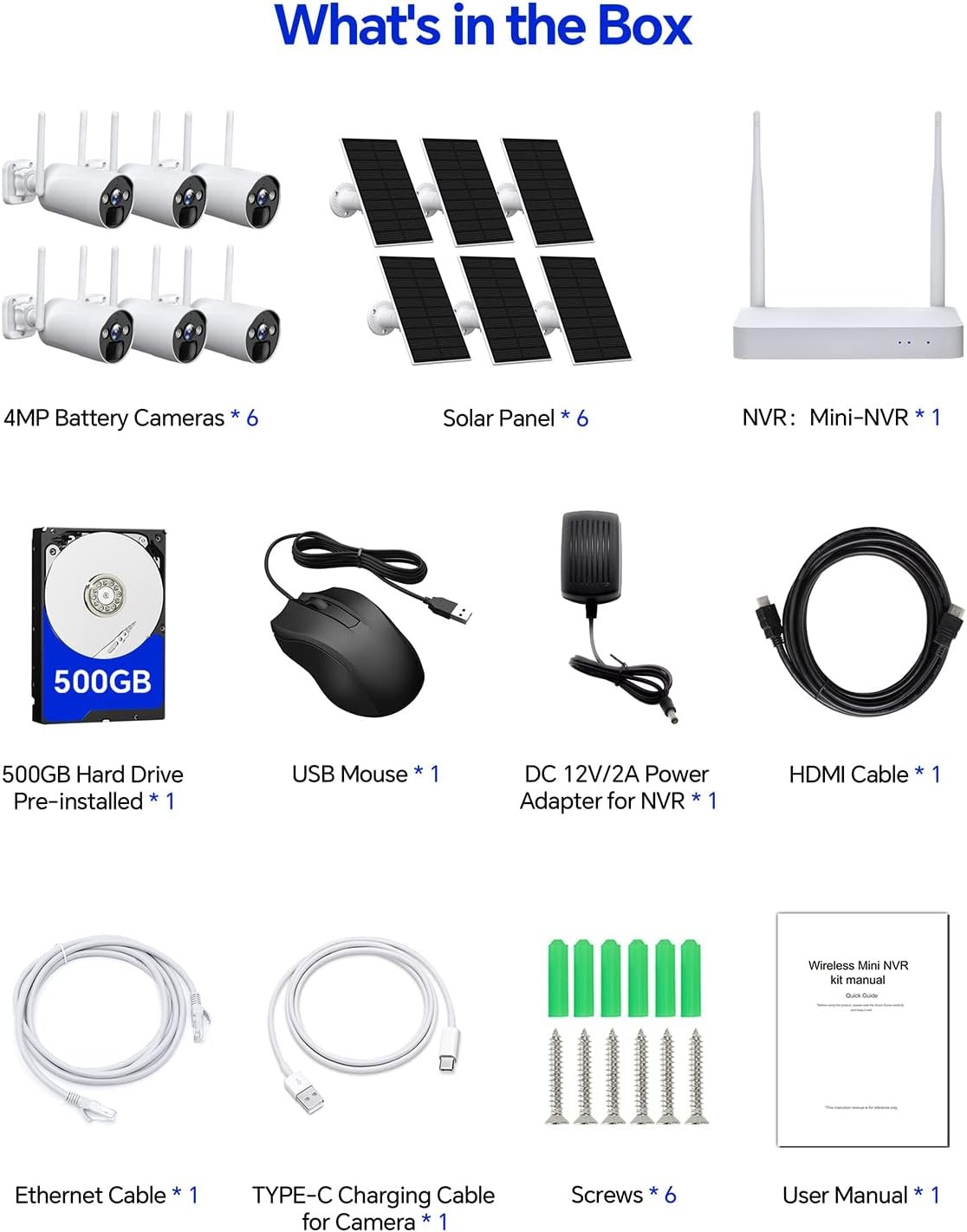 Solar Battery Security Camera System Wireless 2K Home Outdoor CCTV 2Way Audio IR
