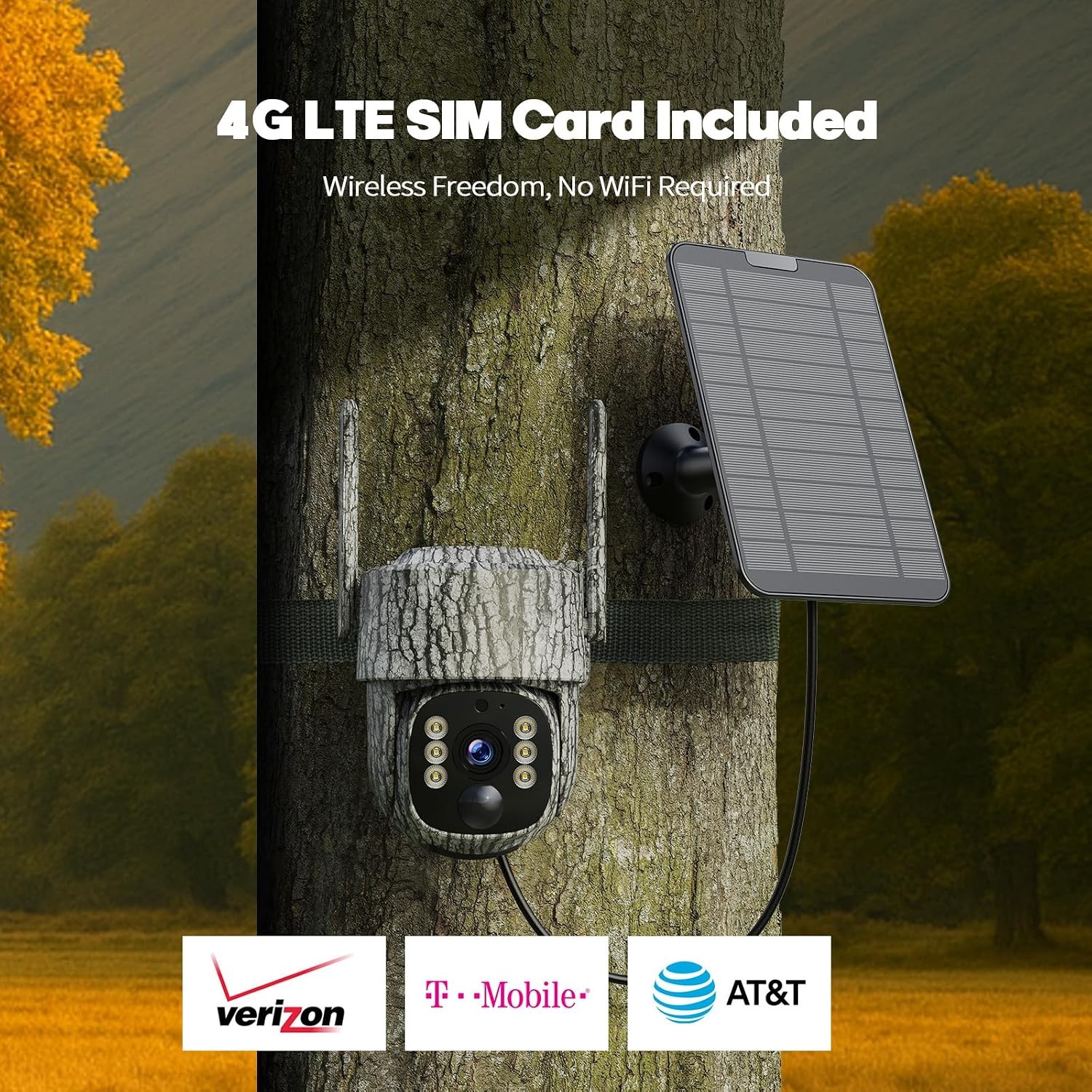 4G LTE Cellular Solar Security Camera Outdoor 2.5K Color Night Vision & SIM Card