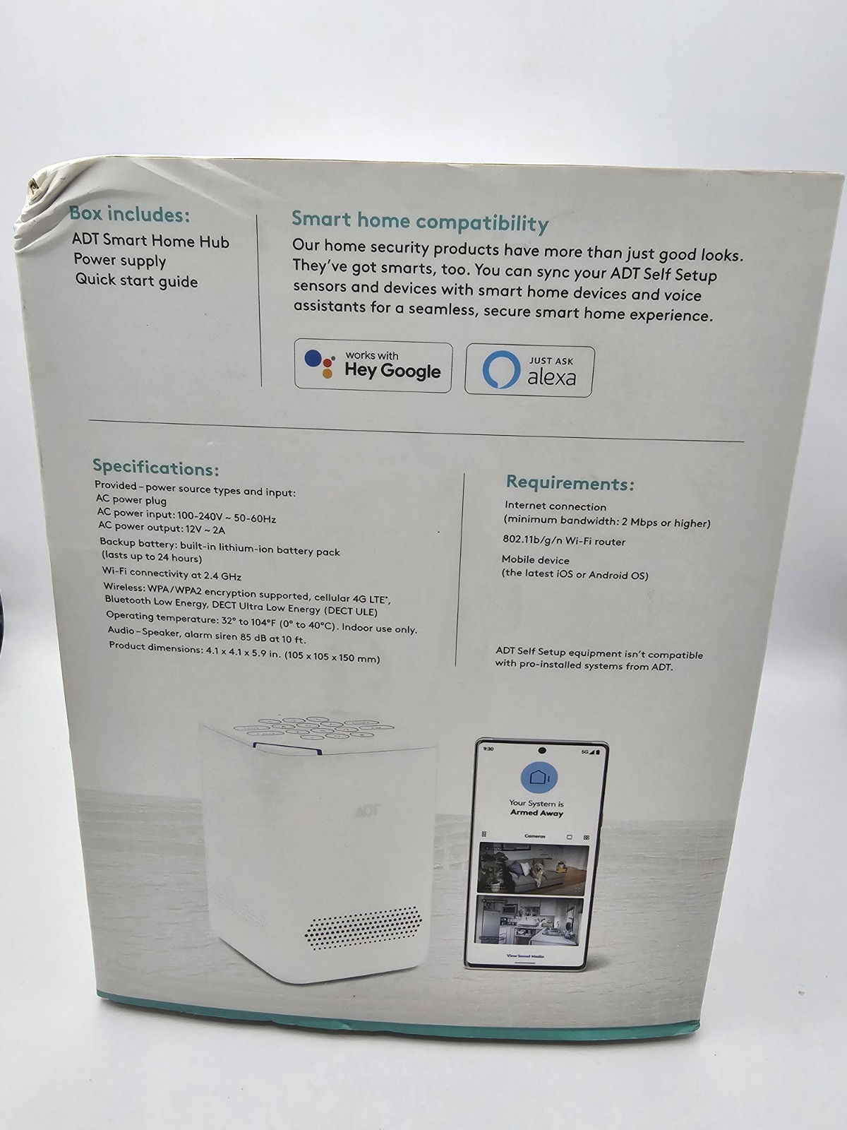 ADT Smart Home Hub Self Setup White S40LR1-01 Security Solution WI-FI