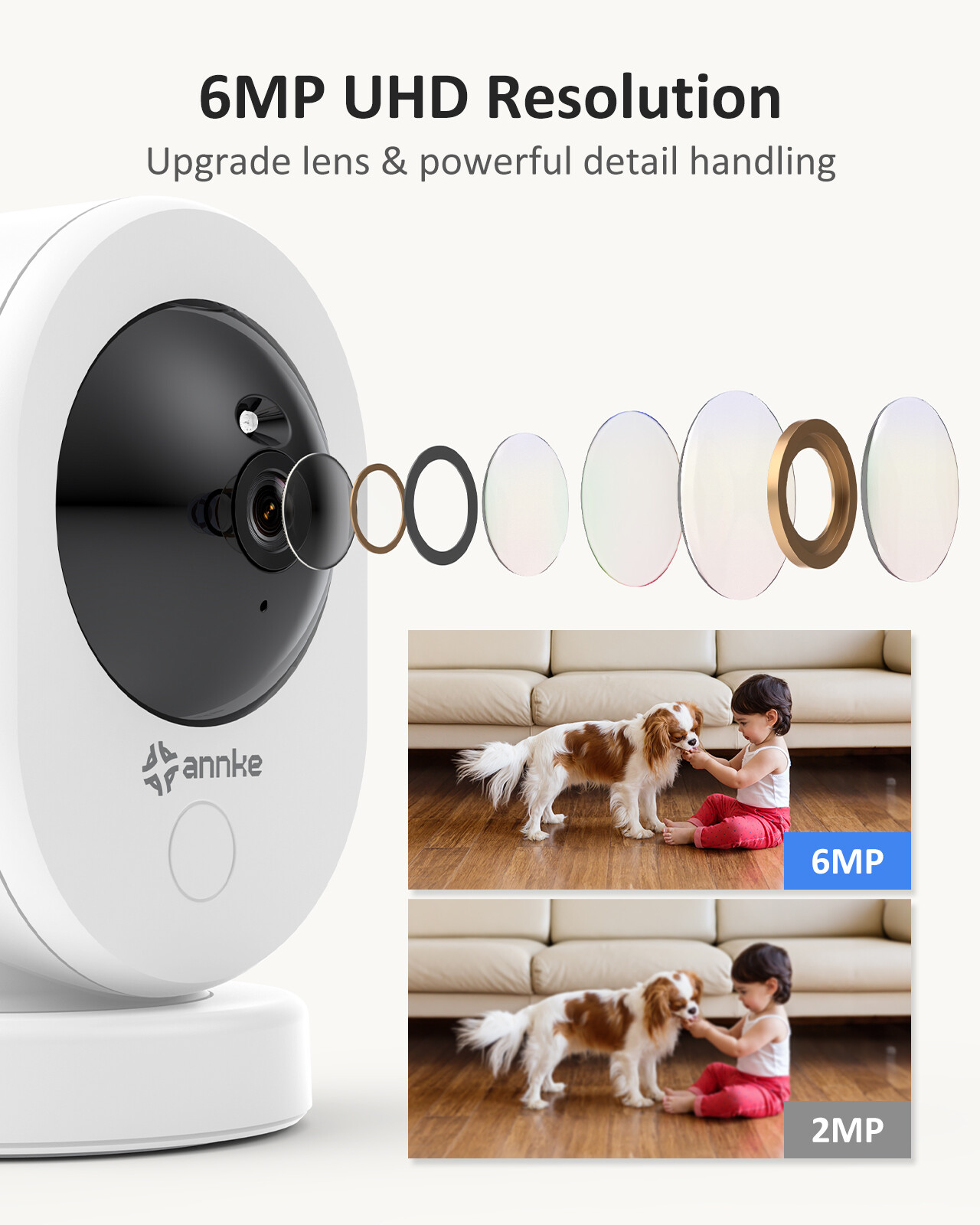 ANNKE 6MP WiFi IP Security Camera Pan/Tilt Two Way Audio Home Baby Pet Monitor