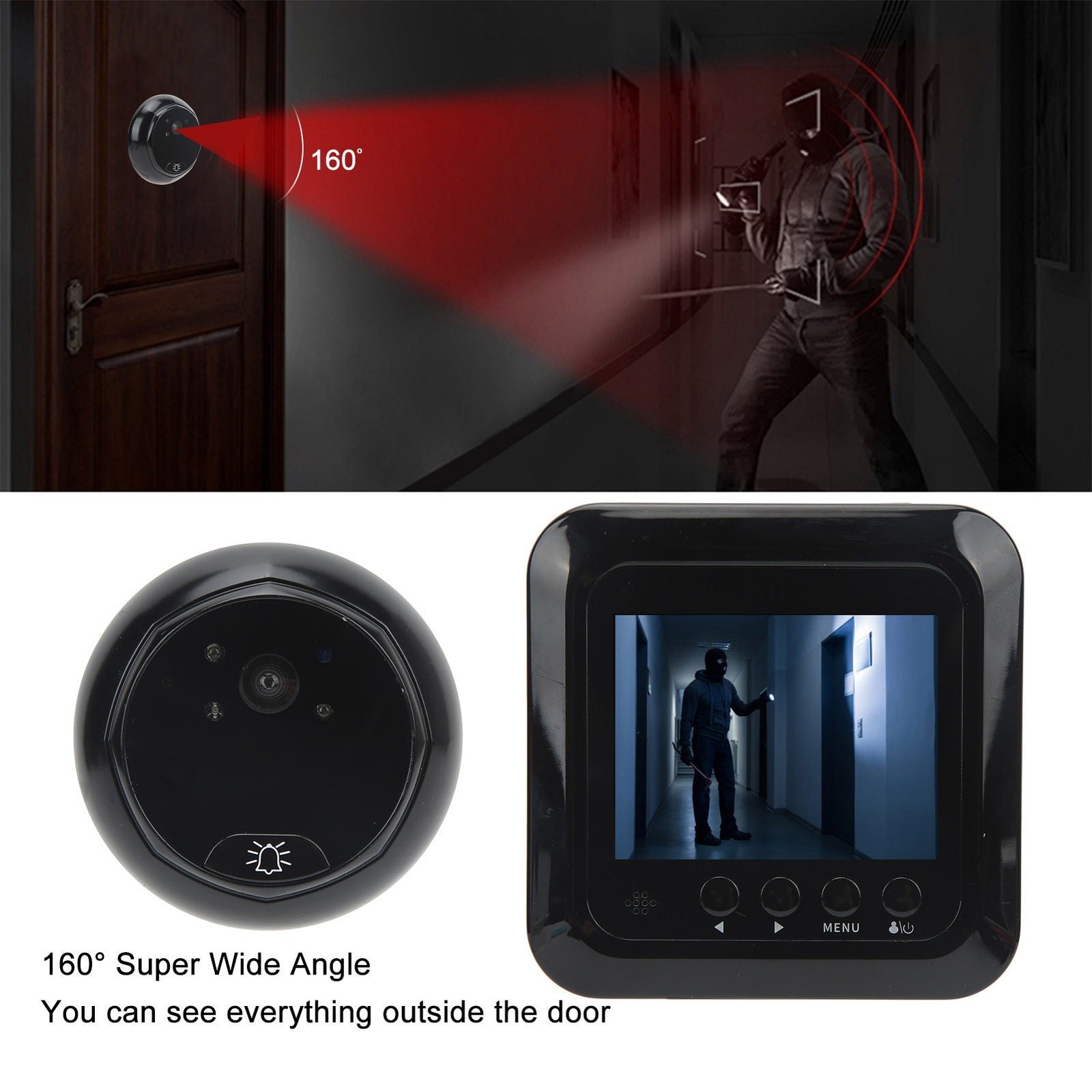Video Door Phone System Digital Door Viewer Infrared Night 160 Degree