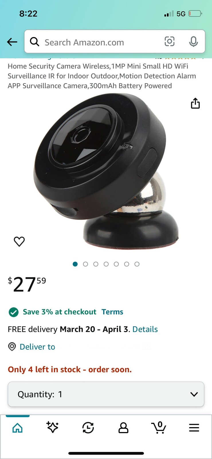 Home Security Camera Wireless,1MP Mini Small HD WiF for indoor/outdoor