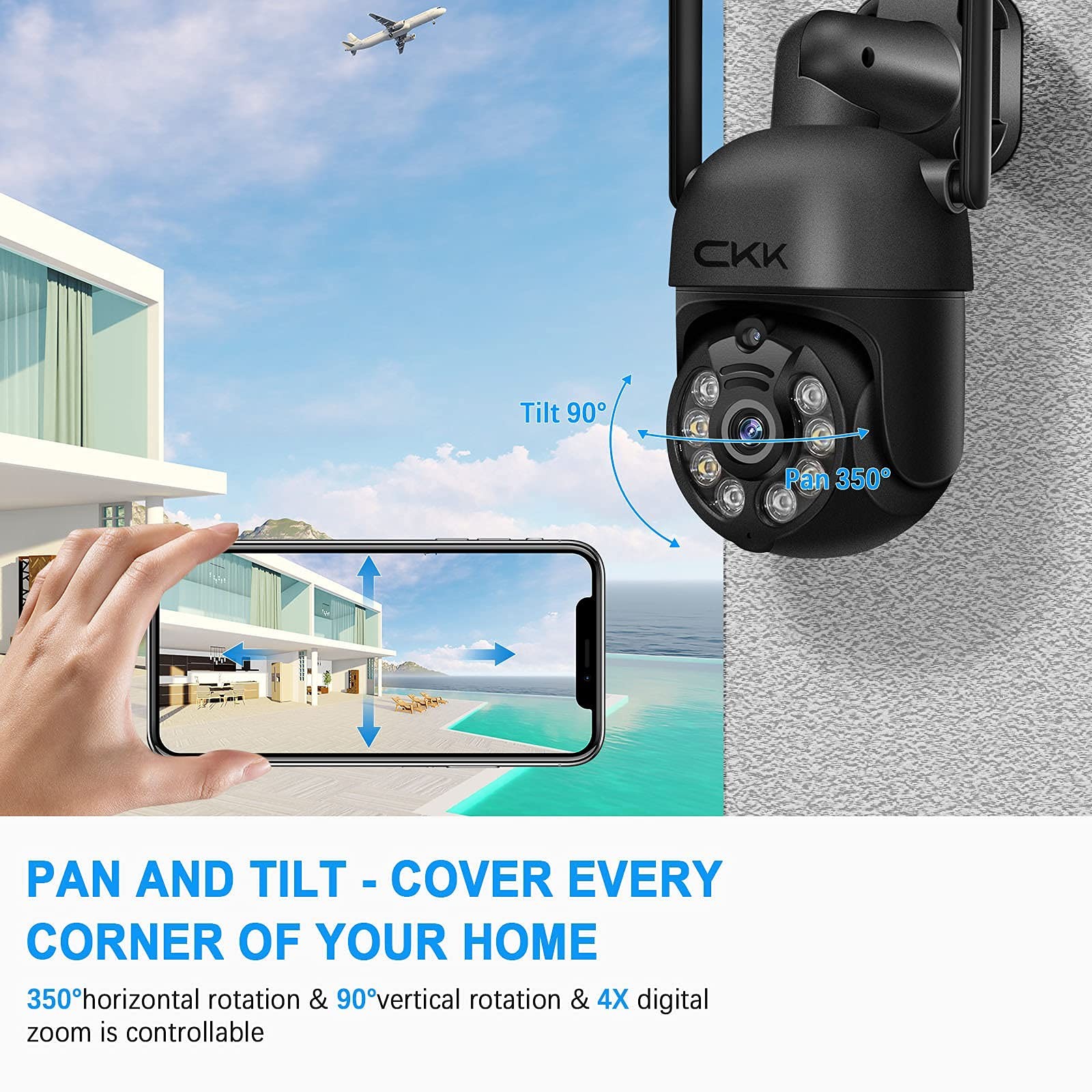 Wireless Security Camera System, 4pcs 3MP PTZ Cameras Outdoor Indoor, WiFi Su…