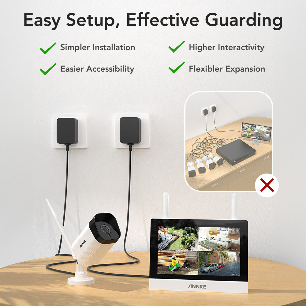 ANNKE 4CH NVR 7″ Monitor 3MP WiFi Security Camera System Two-Way Audio Outdoor
