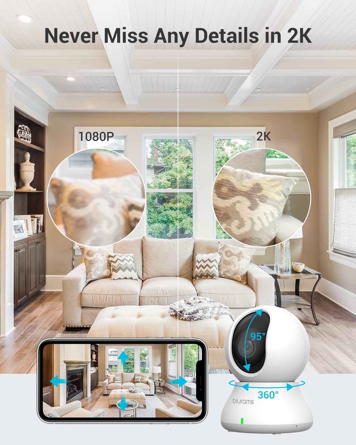 blurams 5G Cameras for Home Security, 2K Pet Camera with Grey – 2.4GHz/5GHz