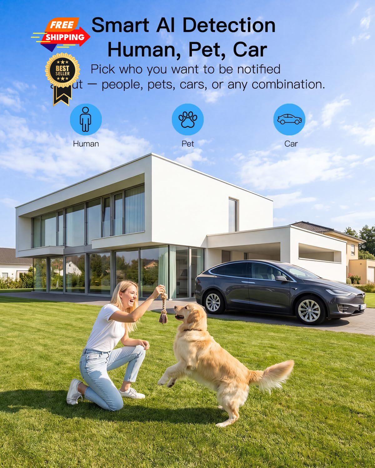 VIMTAG Pan/Tilt Outdoor Security Camera, 2.5K 4MP WiFi White&Black,4MP,1Pack
