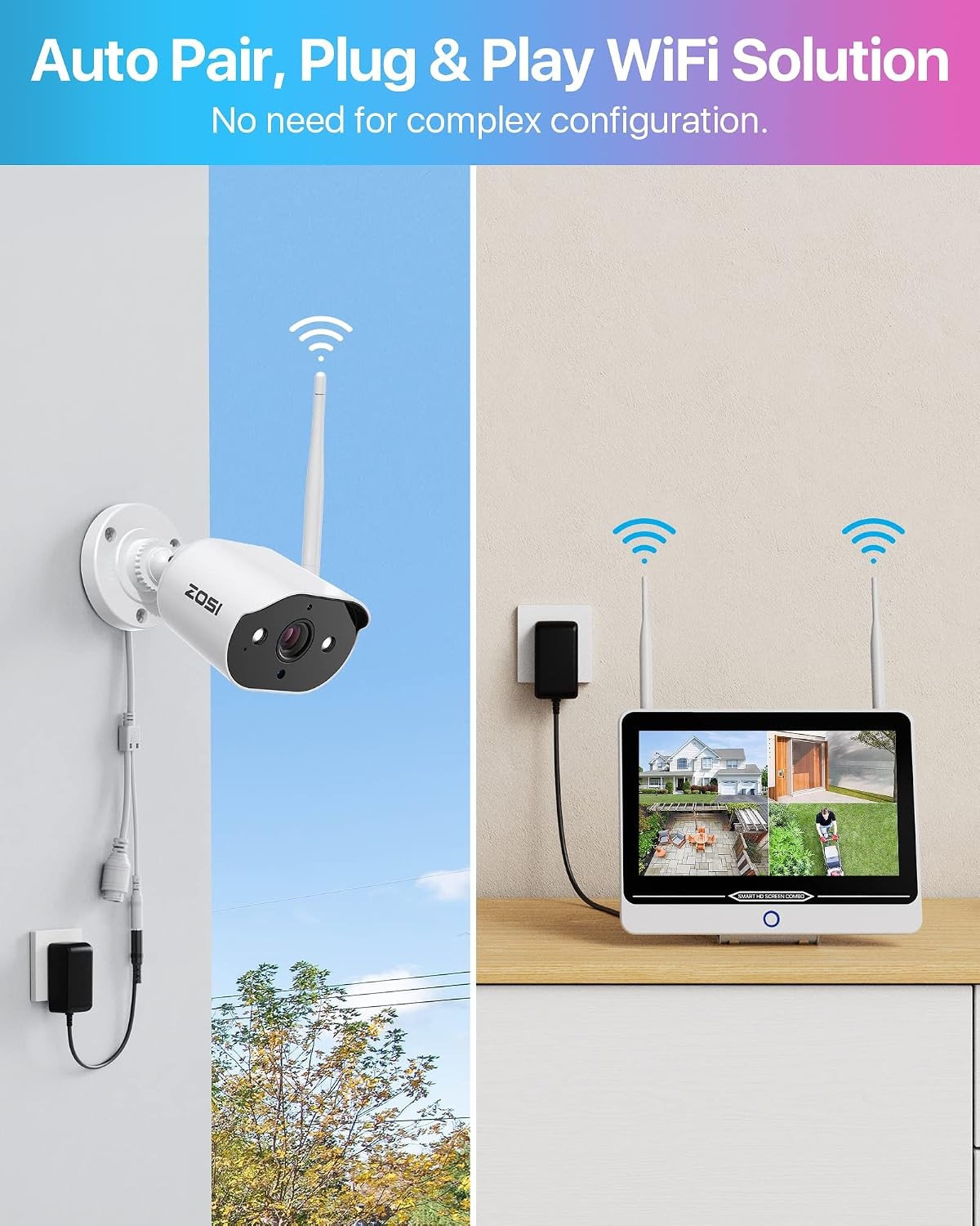 ZOSI 2K 8CH WiFi Security 3MP Camera Home System 12.5″ LCD Monitor Outdoor HDD