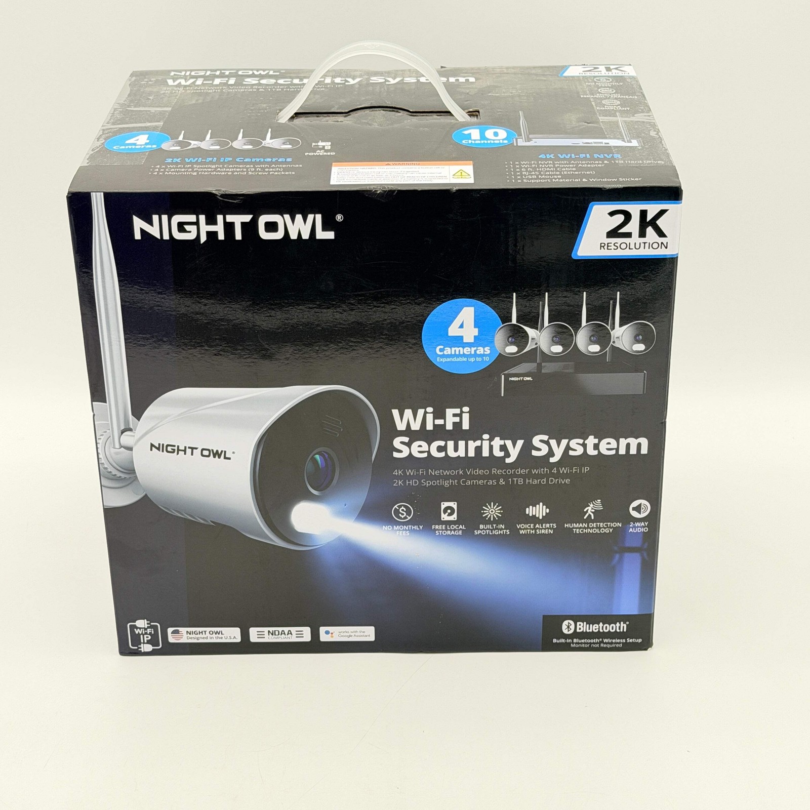 NIGHT OWL 2K Wi-Fi Security System 4 Cameras 1TB NVR White Bluetooth – New Seale